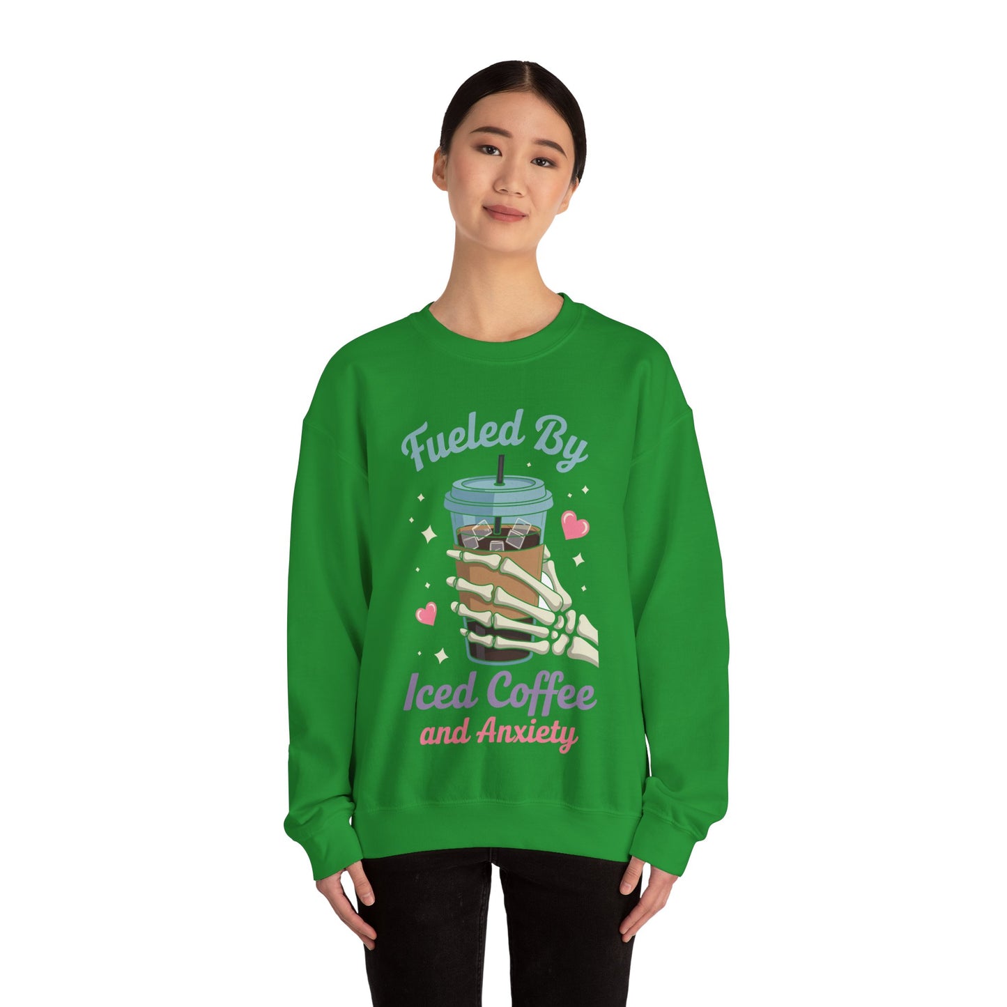 Fueled by Iced Coffee and Anxiety Funny Coffee Lover Sweatshirt