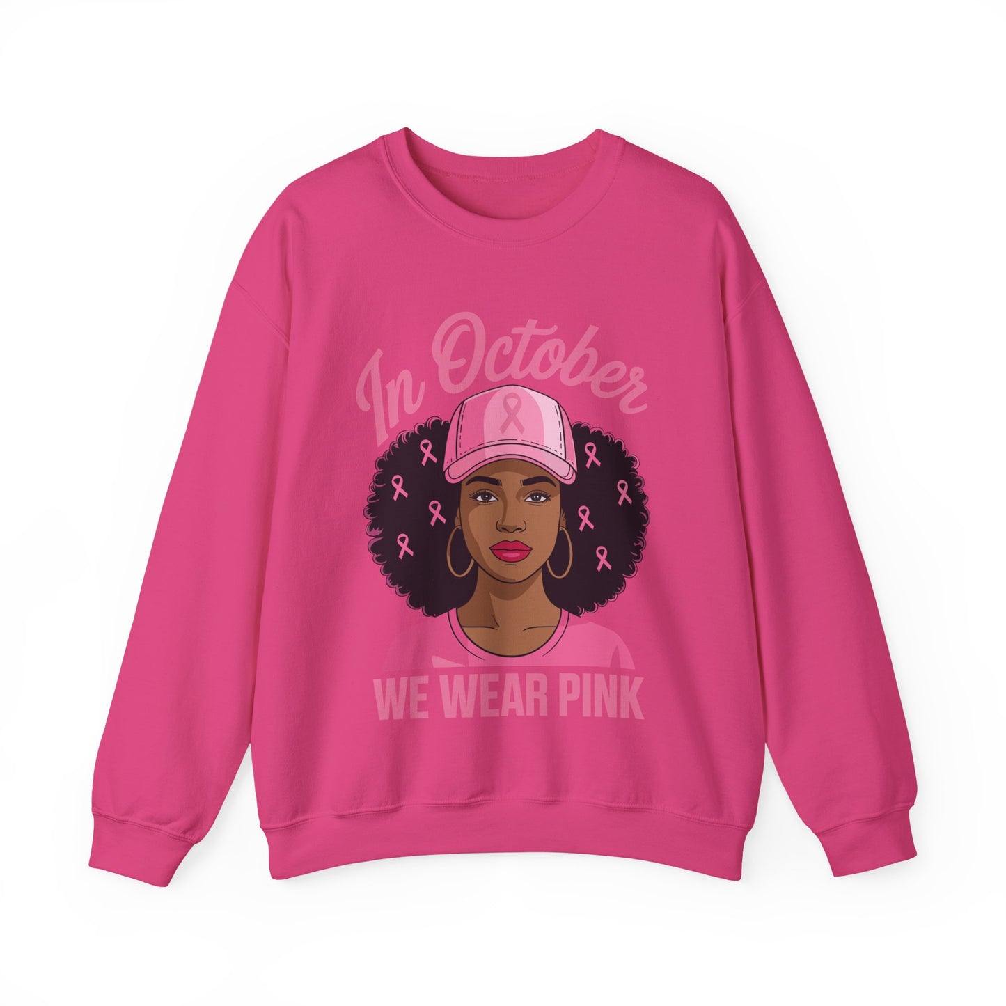 in October We Wear Pink Black Women Breast Cancer Awareness Sweatshirt