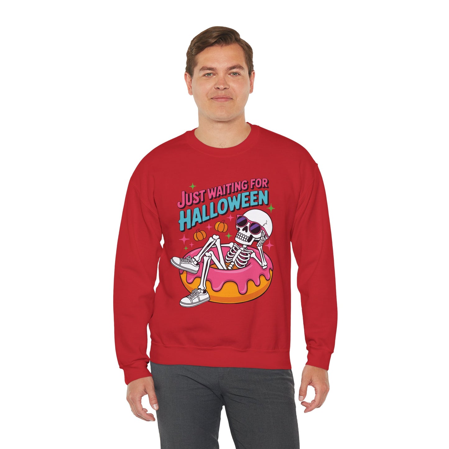 Just Waiting For Halloween Skeleton Donut Summerween Vibes Sweatshirt