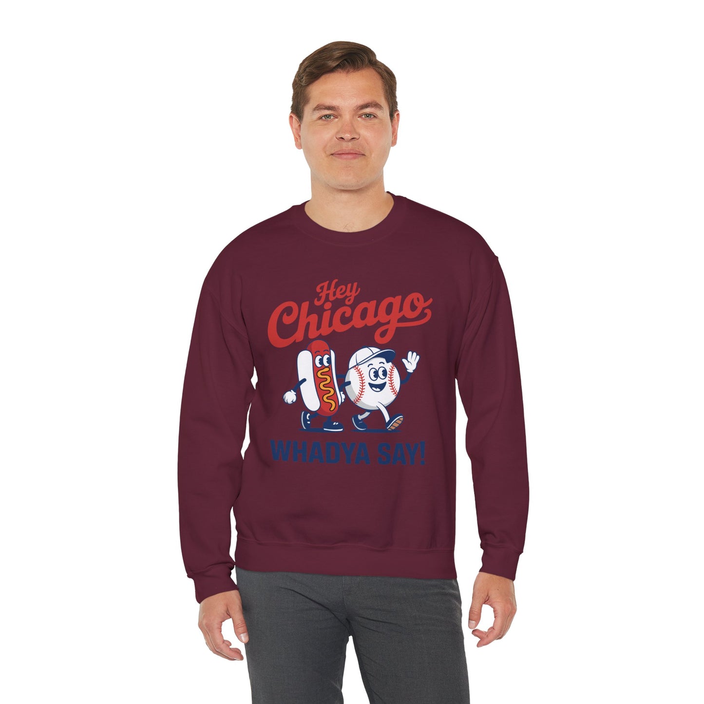 Hey Chicago Whadya Say Baseball and Hot Dog 4th of July Men Women Sweatshirt
