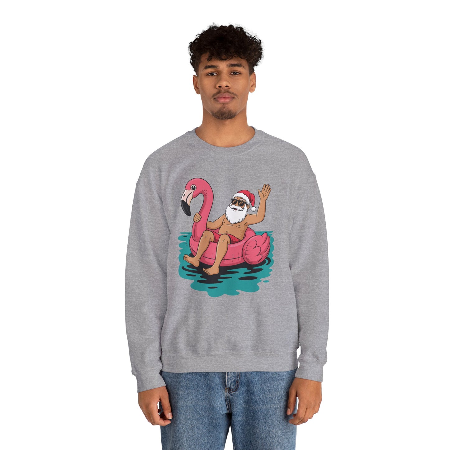 Santa Flamingo Floatie Funny Christmas In July Summer Xmas Sweatshirt