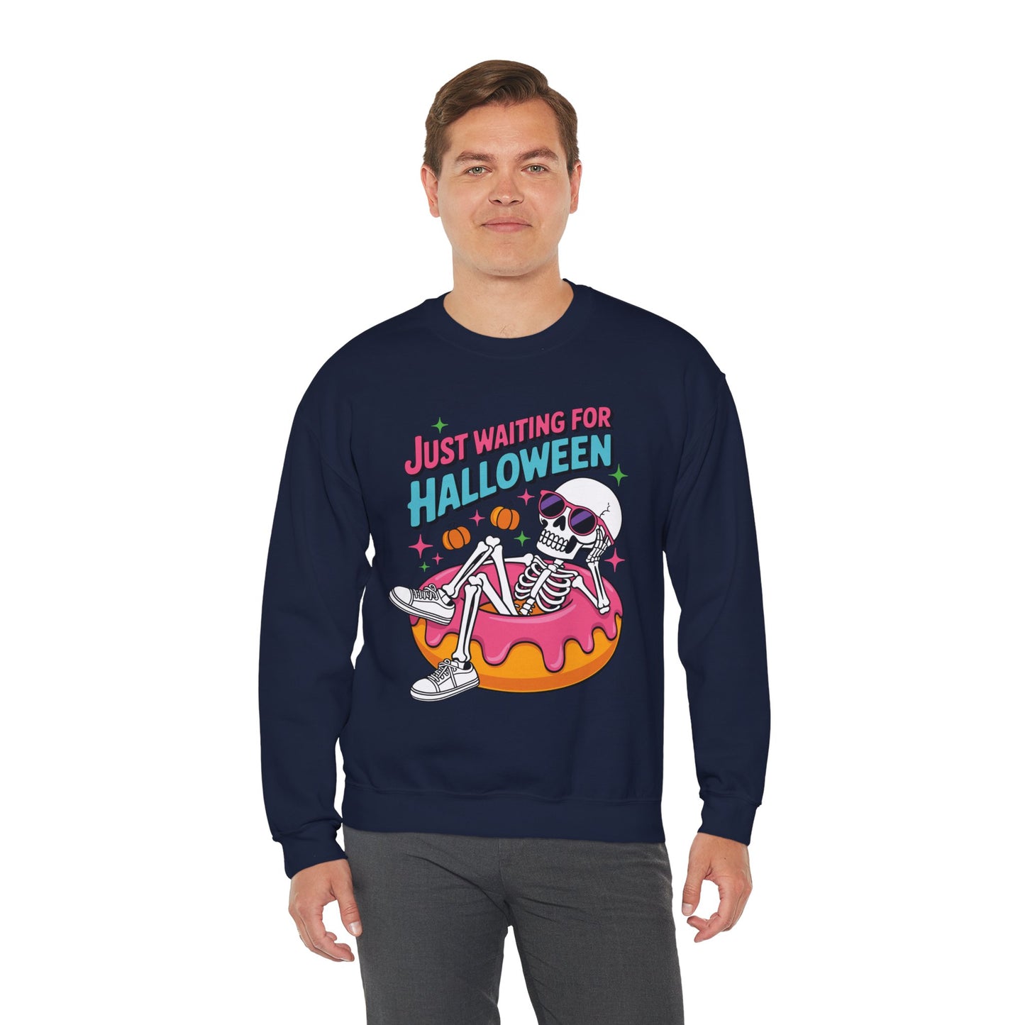 Just Waiting For Halloween Skeleton Donut Summerween Vibes Sweatshirt