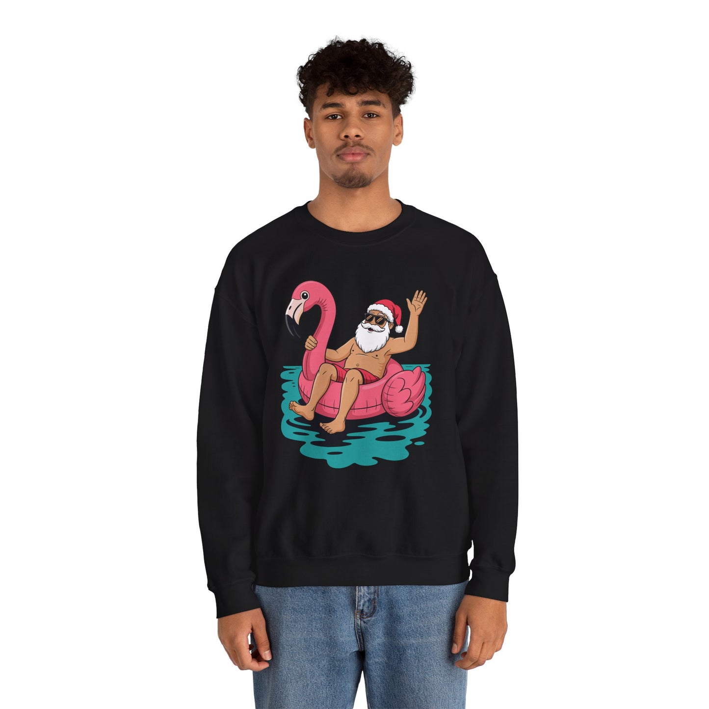 Santa Flamingo Floatie Funny Christmas In July Summer Xmas Sweatshirt