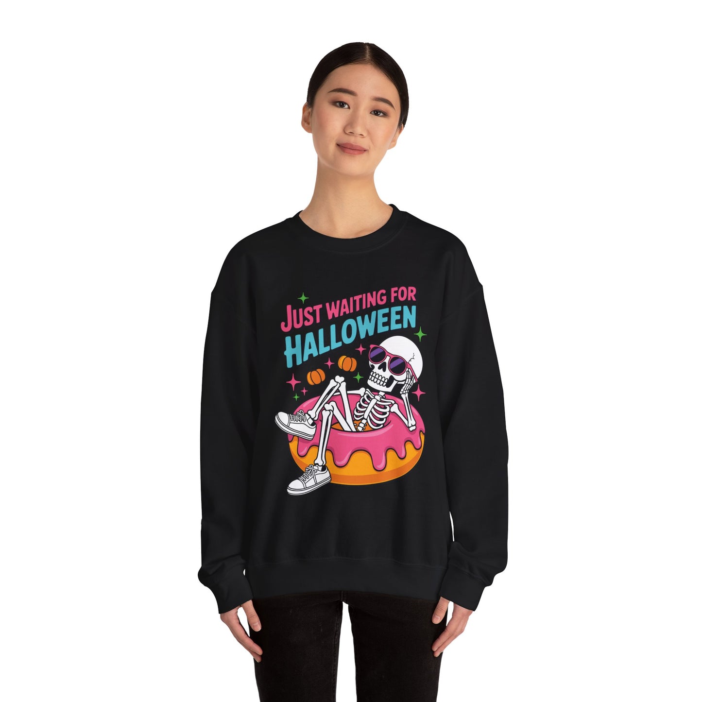Just Waiting For Halloween Skeleton Donut Summerween Vibes Sweatshirt