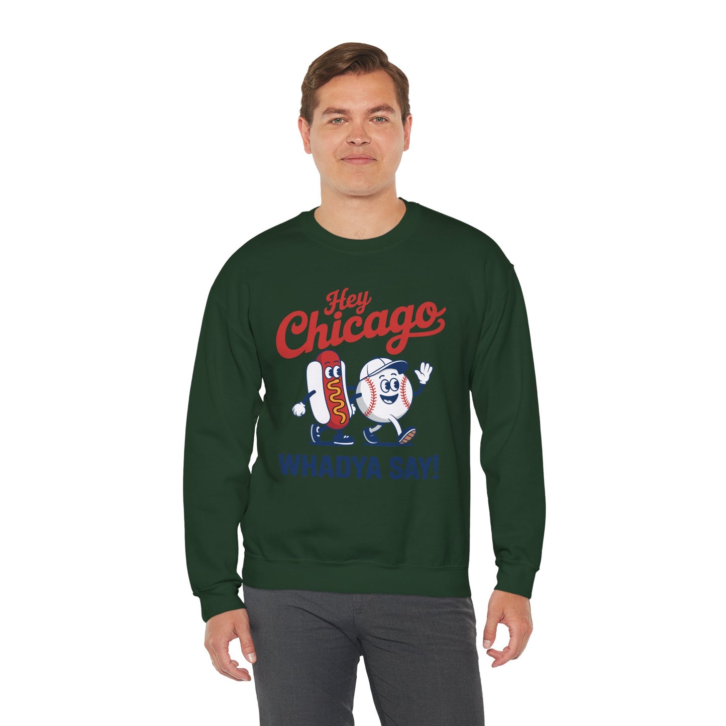 Hey Chicago Whadya Say Baseball and Hot Dog 4th of July Men Women Sweatshirt