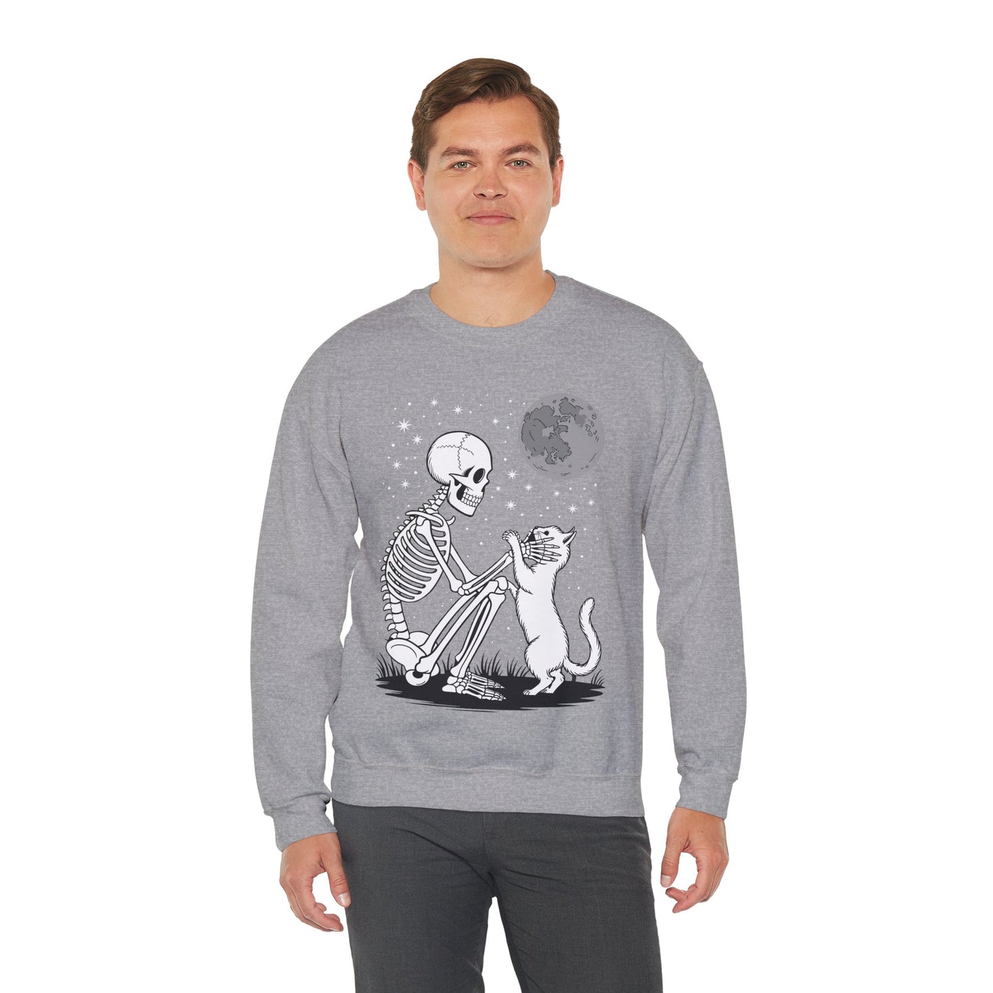 Skeleton Cat Skull Kitty Cute Goth Halloween Men Women Sweatshirt
