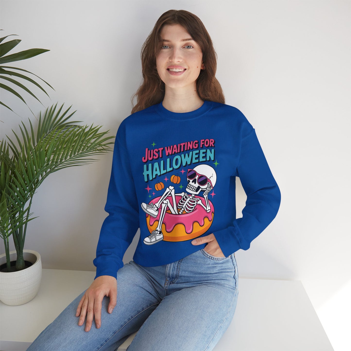 Just Waiting For Halloween Skeleton Donut Summerween Vibes Sweatshirt