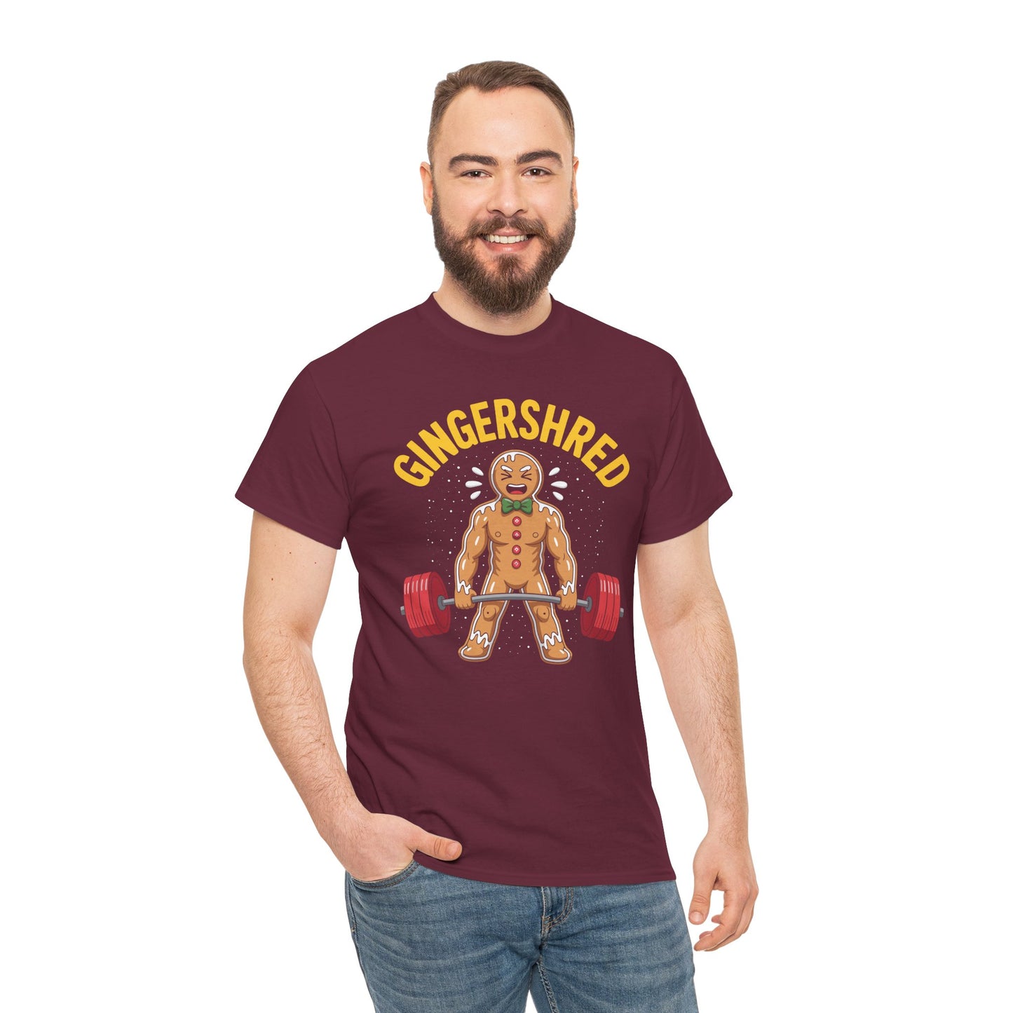 Funny Gingershred Gingerbread Man Gym Bodybuilding Christmas T-Shirt
