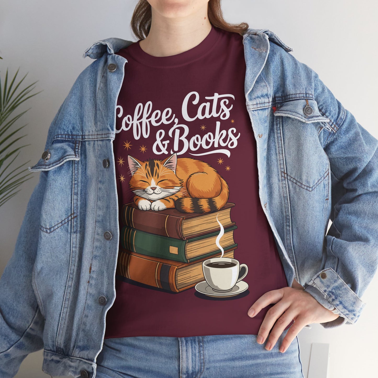 Coffee Cats & Books Lover Tee