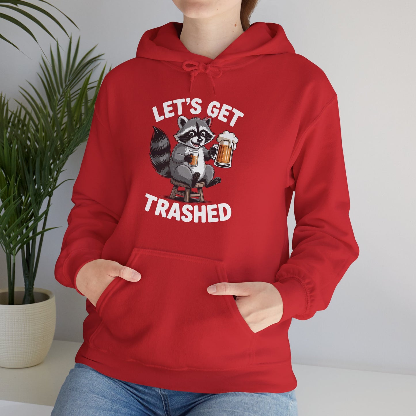 Funny Let's Get Trashed Raccoon Meme Humor Beer Drinking Hoodie