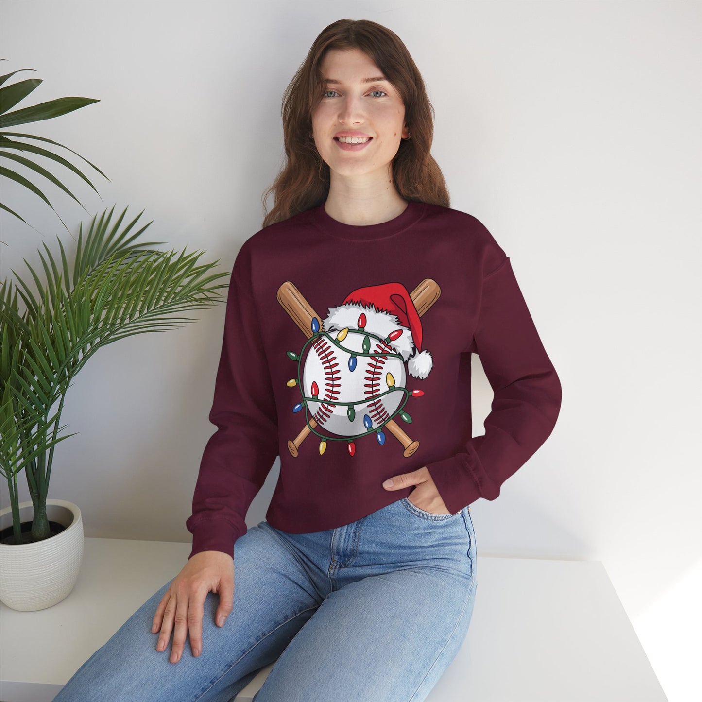 Santa Sports Design For Men Boys Christmas Baseball Player Sweatshirt