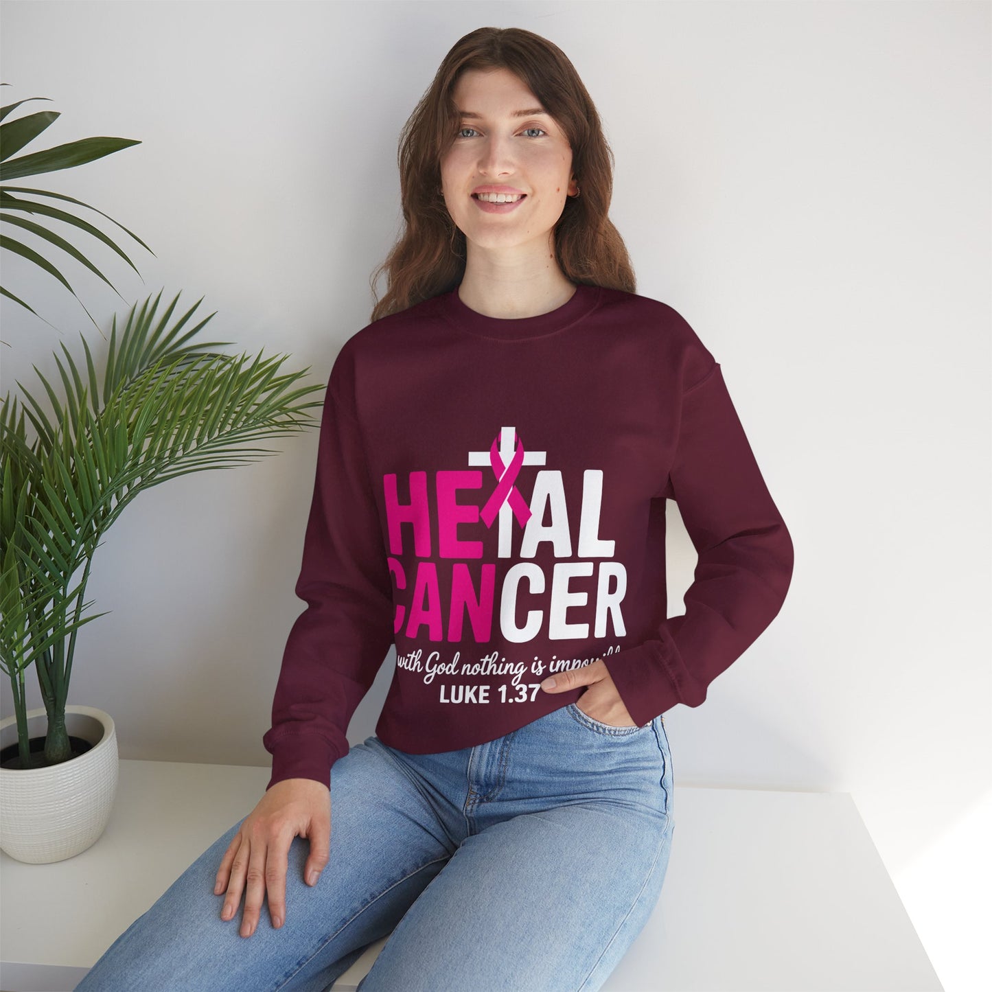Heal Cancer Believe God Christian Breast Cancer Awareness Sweatshirt