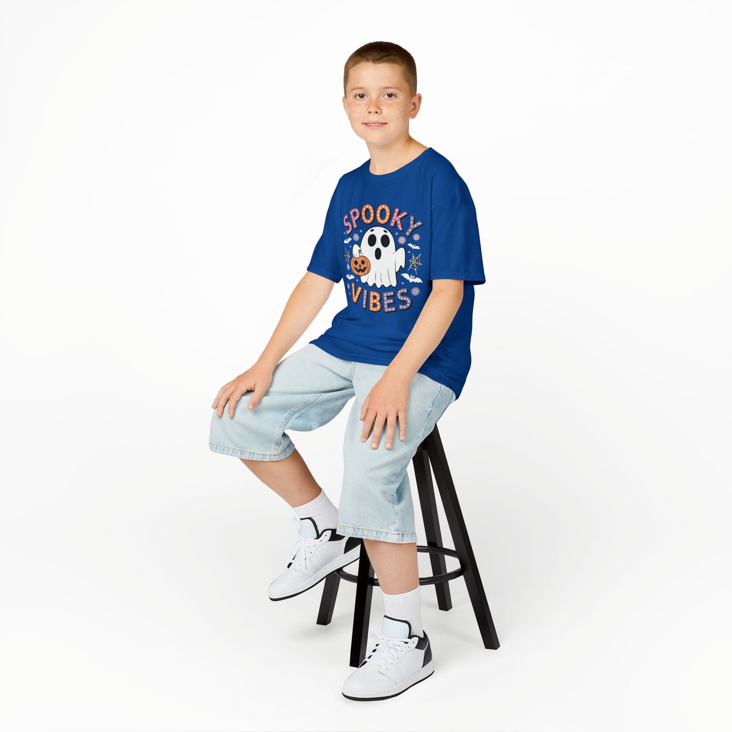 Spooky Vibes Ghost Retro Groovy Halloween Kids T-Shirt