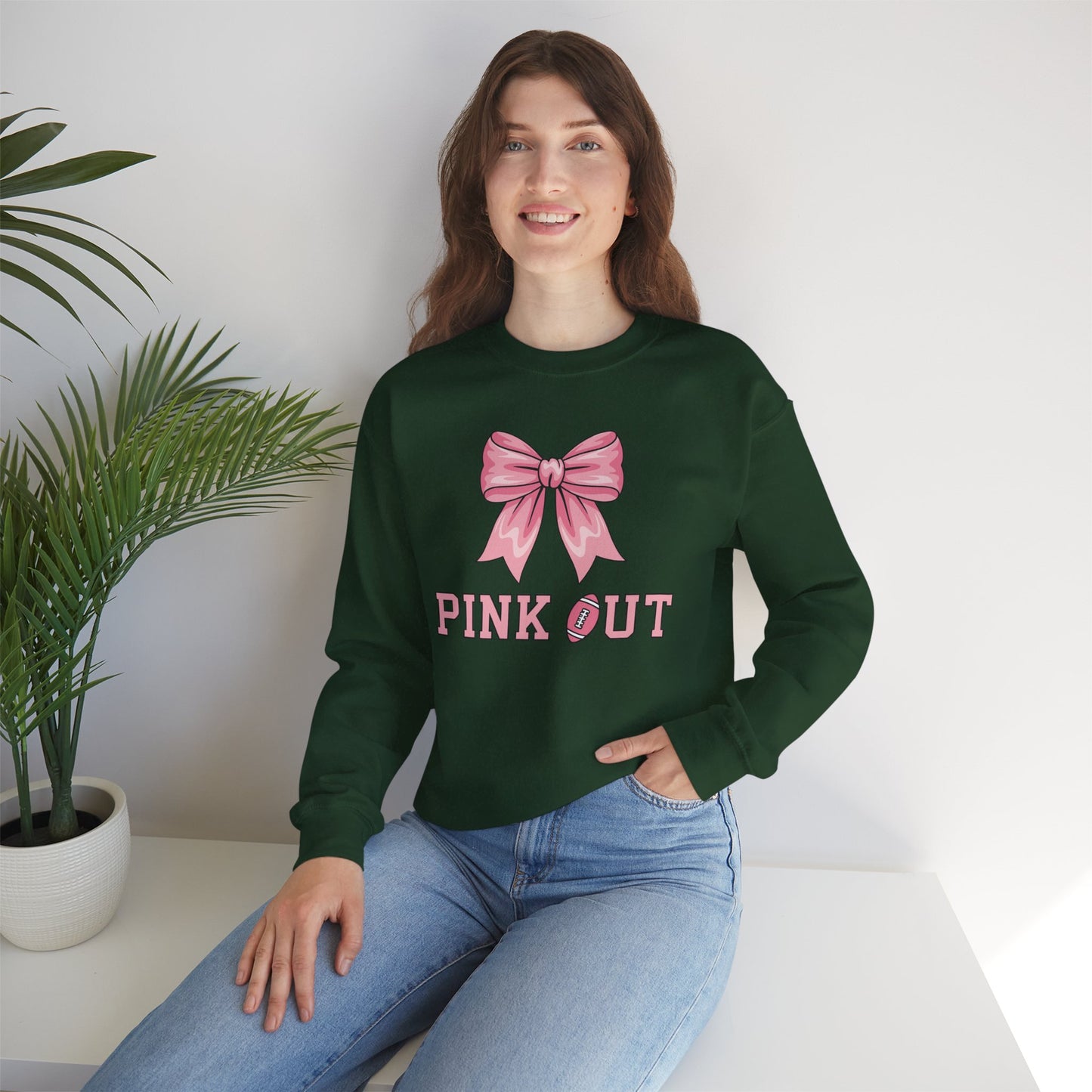 Pink Out Football Bow Preppy Breast Cancer Awareness Women Sweatshirt