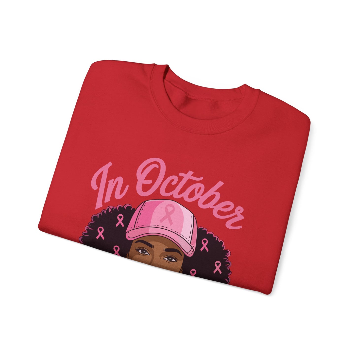 in October We Wear Pink Black Women Breast Cancer Awareness Sweatshirt