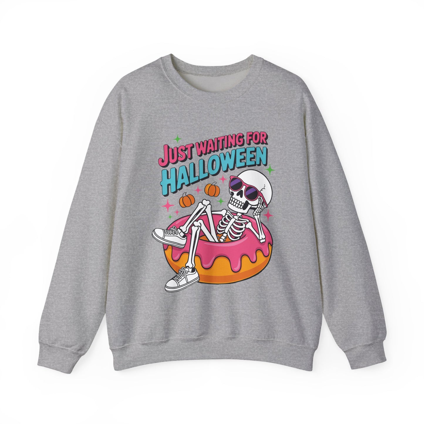 Just Waiting For Halloween Skeleton Donut Summerween Vibes Sweatshirt
