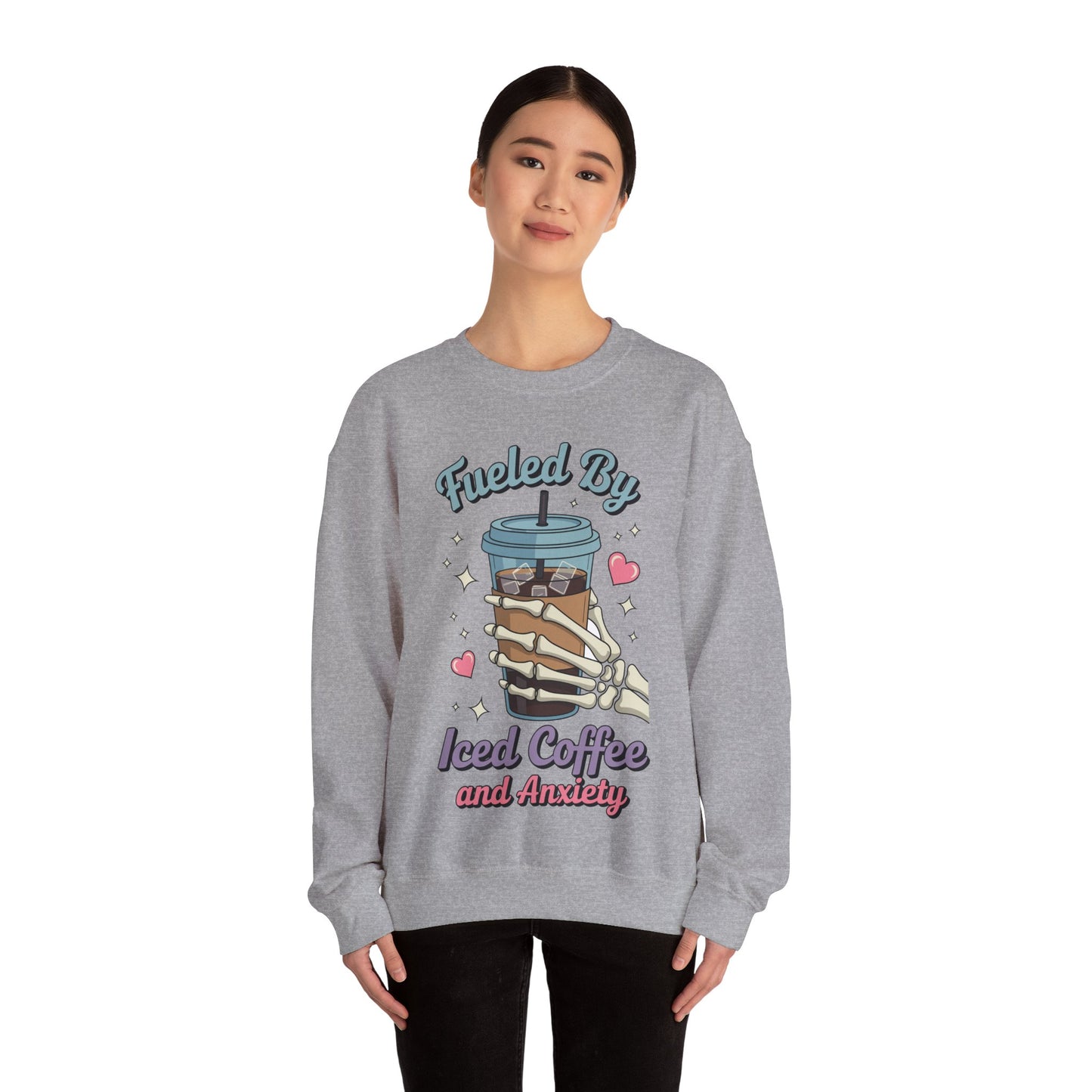 Fueled by Iced Coffee and Anxiety Funny Coffee Lover Sweatshirt