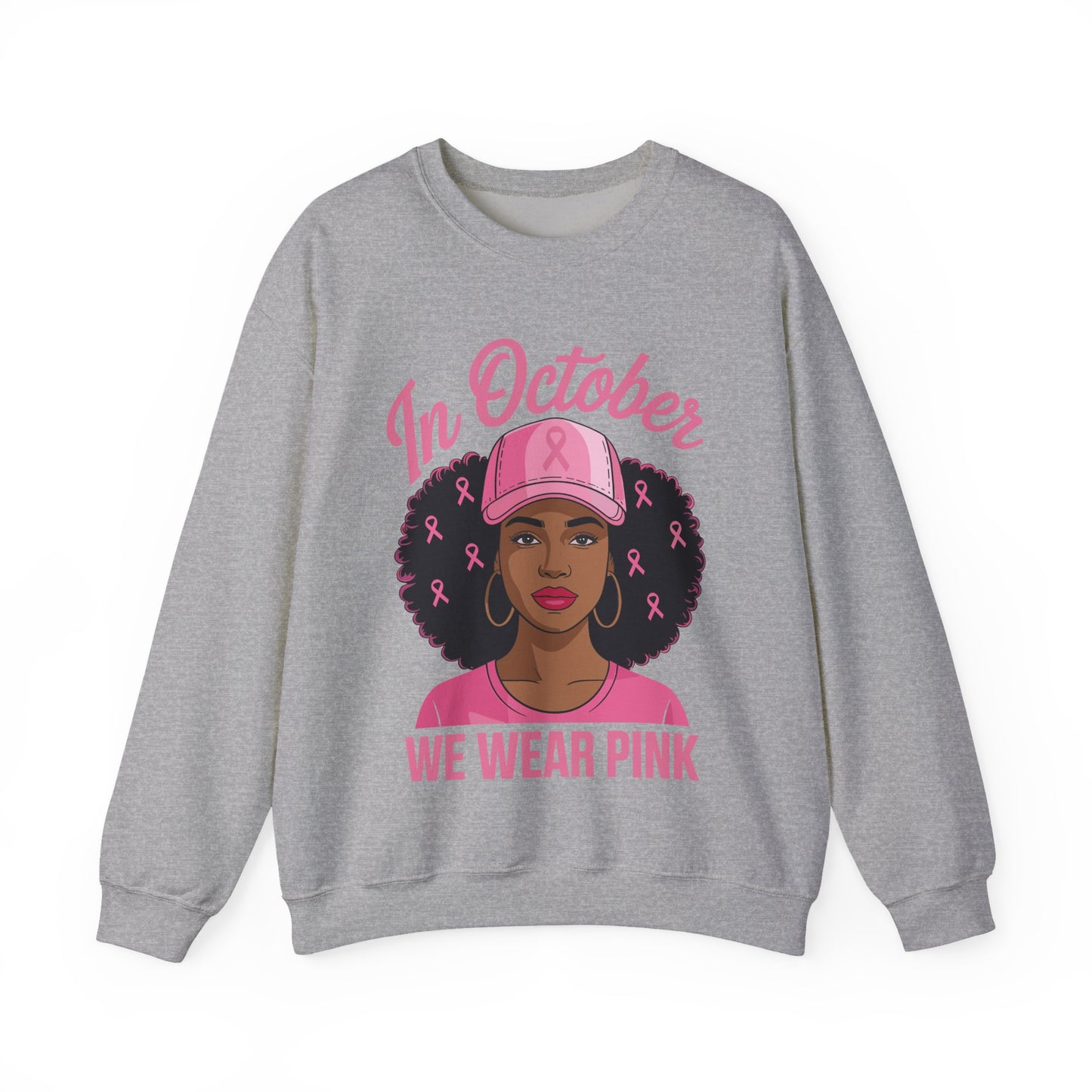 in October We Wear Pink Black Women Breast Cancer Awareness Sweatshirt
