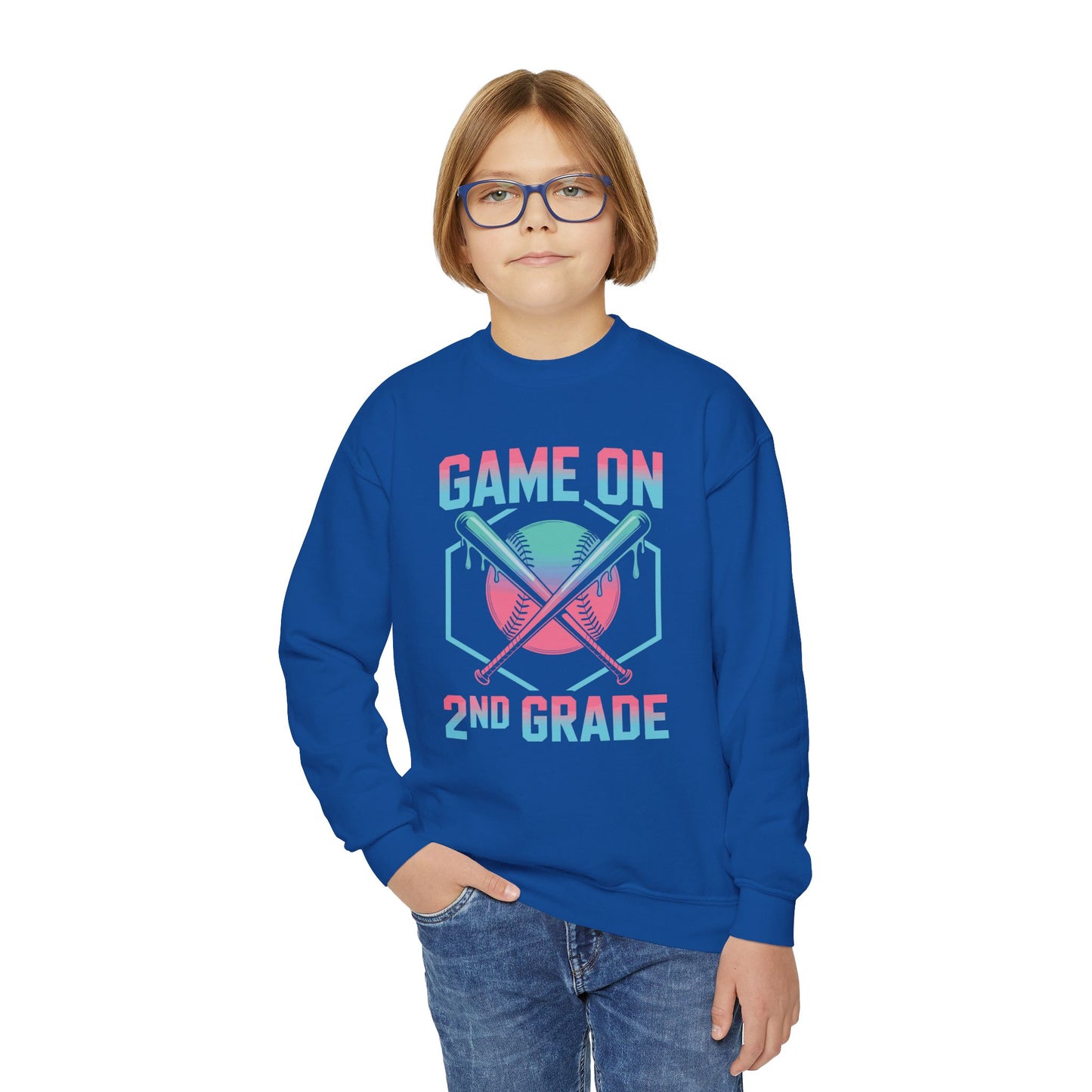 2nd Grade Back to School Baseball Drip Ice Cream Game On Kid Sweatshirt
