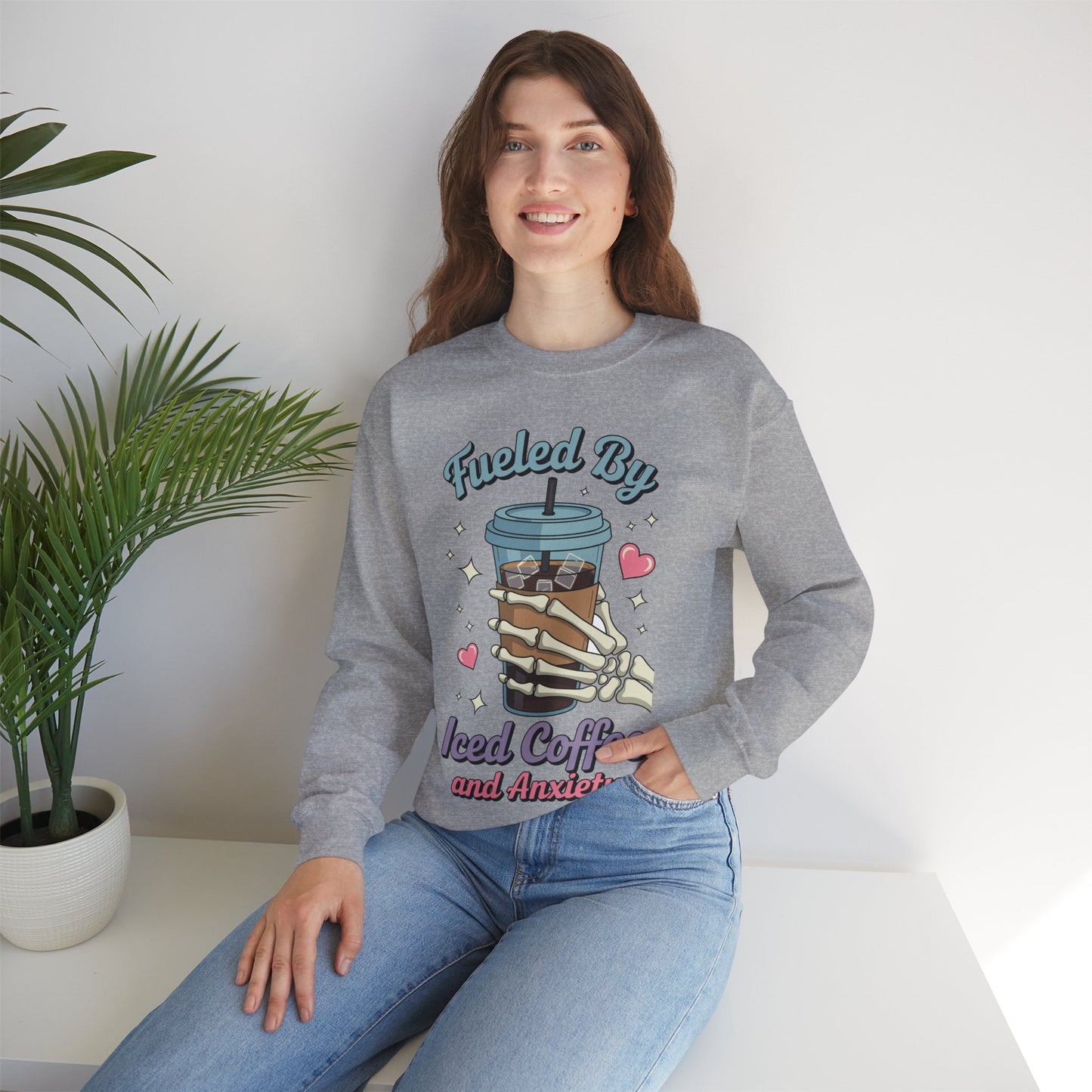 Fueled by Iced Coffee and Anxiety Funny Coffee Lover Sweatshirt