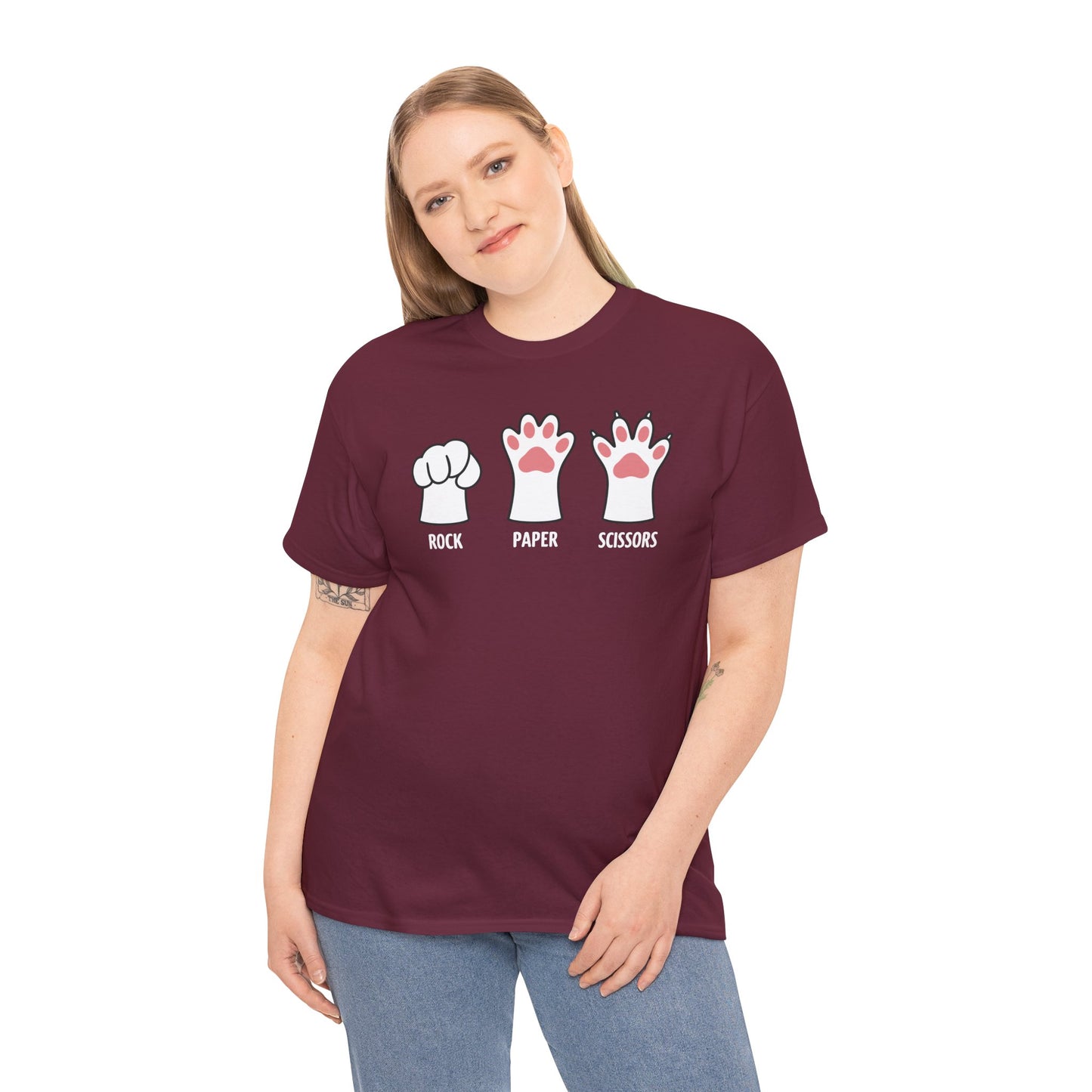 Funny Introvert Cat Animal Rescue Rock Paper Scissors Cute Paw Cat T-Shirt