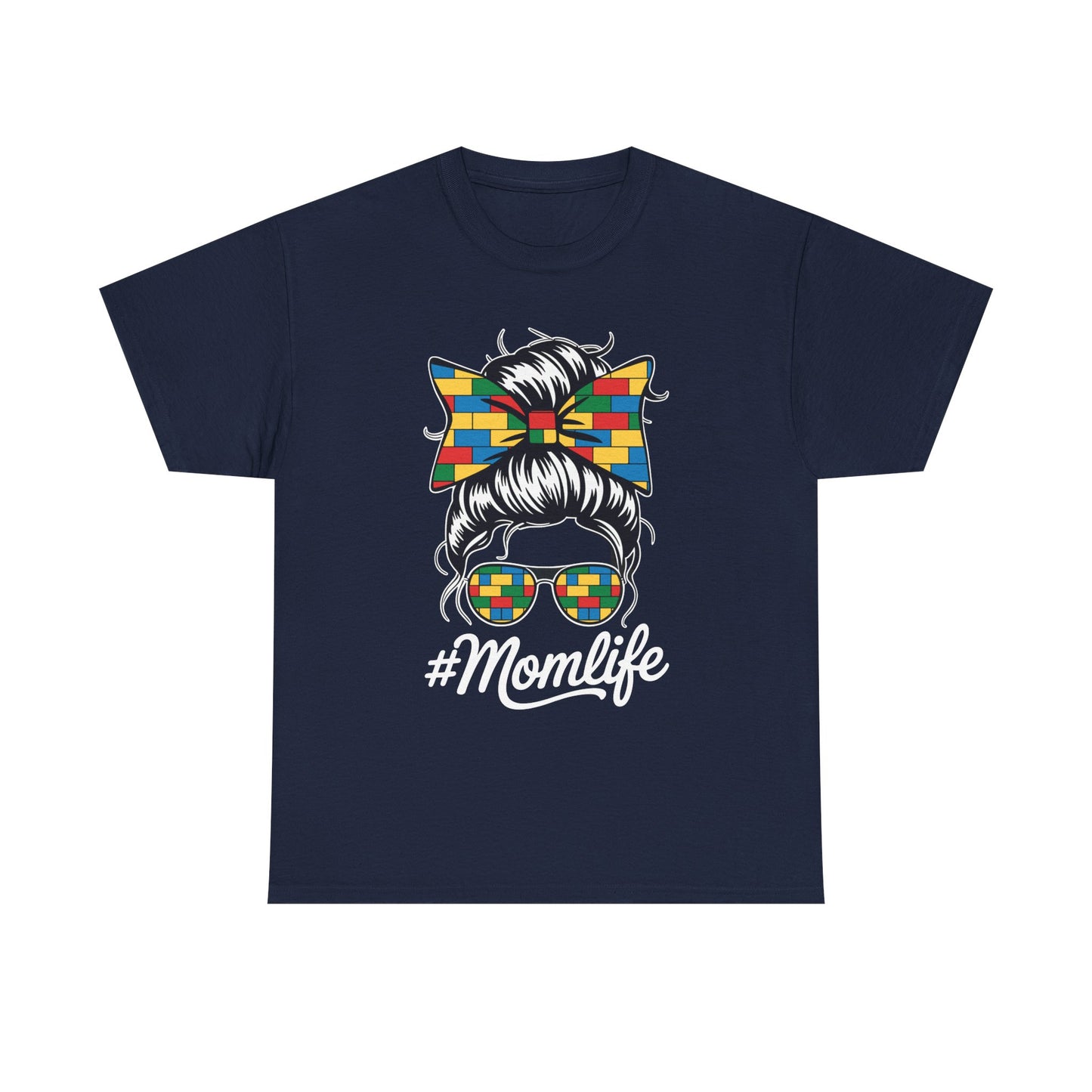 Building Block Messy Bun Mom Life Master Builder Mothers Day T-Shirt