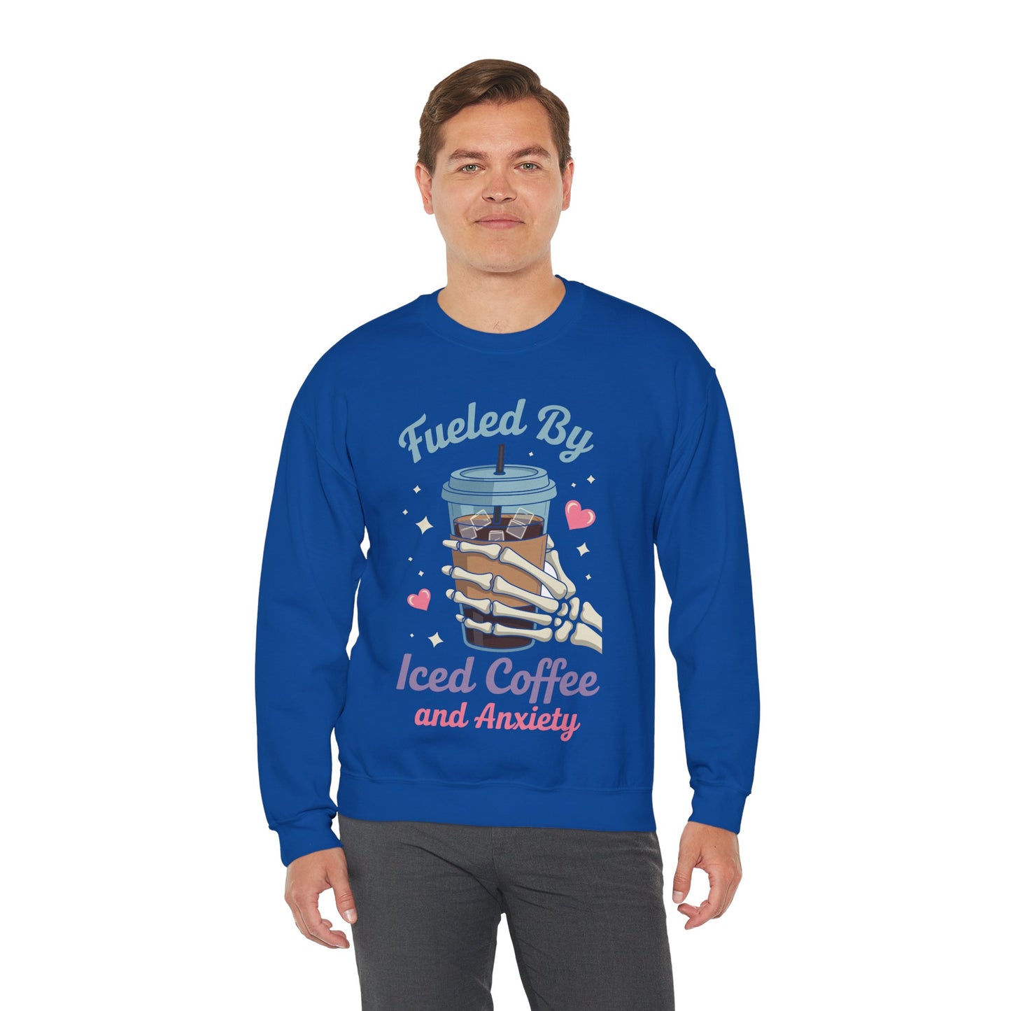 Fueled by Iced Coffee and Anxiety Funny Coffee Lover Sweatshirt