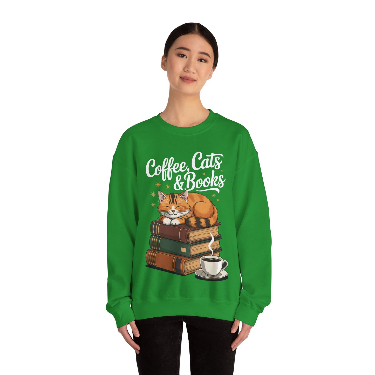 Coffee Cats & Books Lover, For Women & Girls, Funny Coffee Sweatshirt