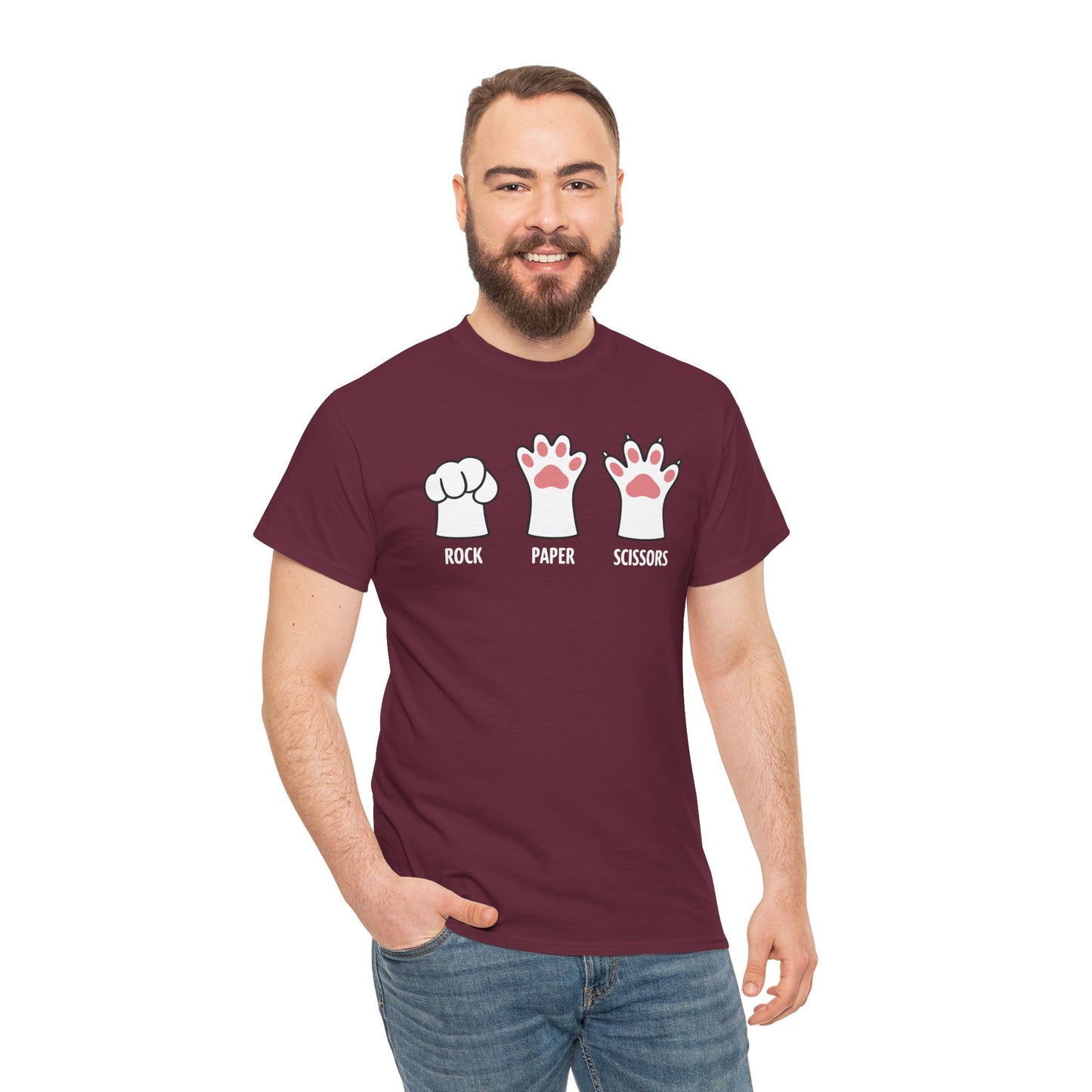 Funny Introvert Cat Animal Rescue Rock Paper Scissors Cute Paw Cat T-Shirt