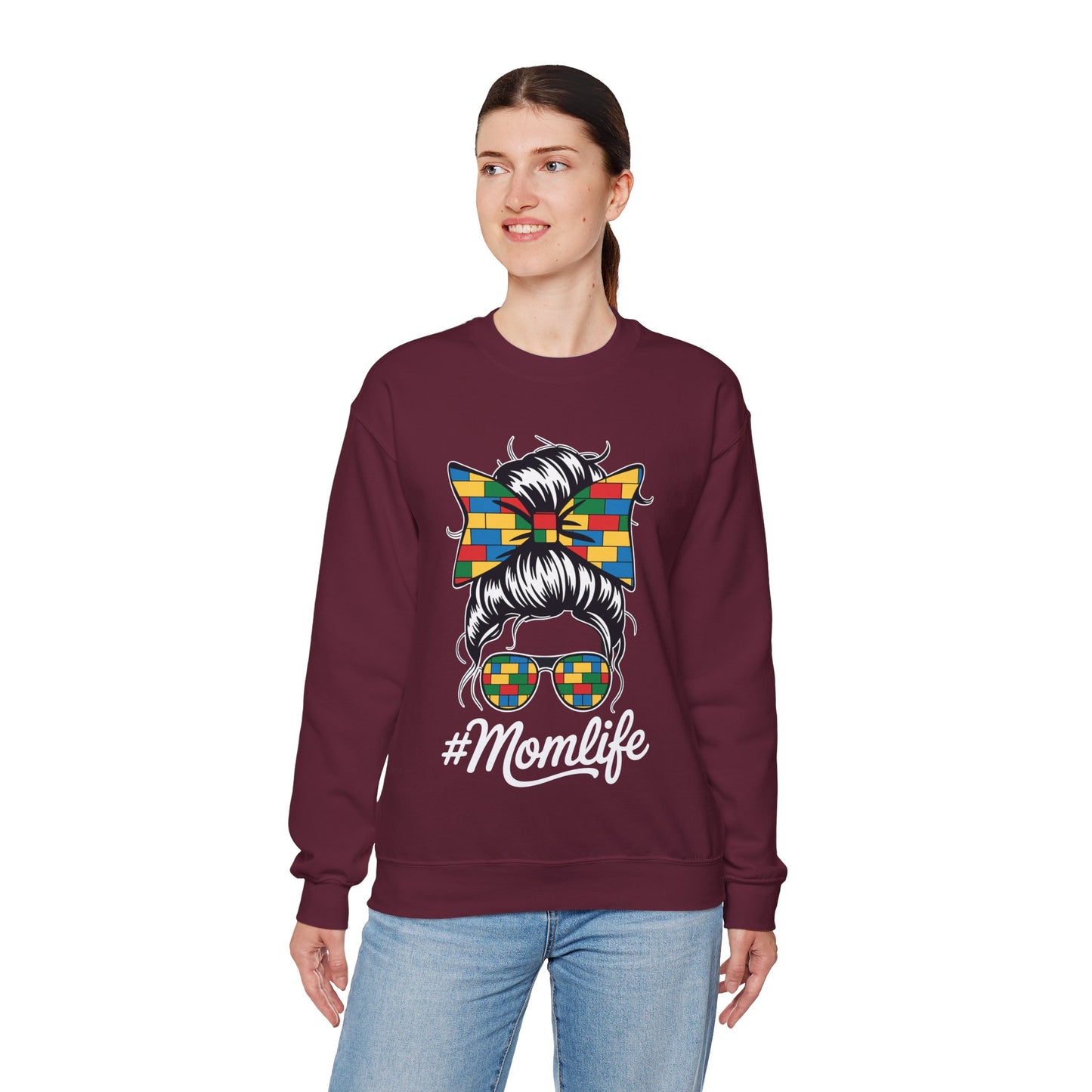 Building Block Messy Bun Mom Life Master Builder Mothers Day Sweatshirt