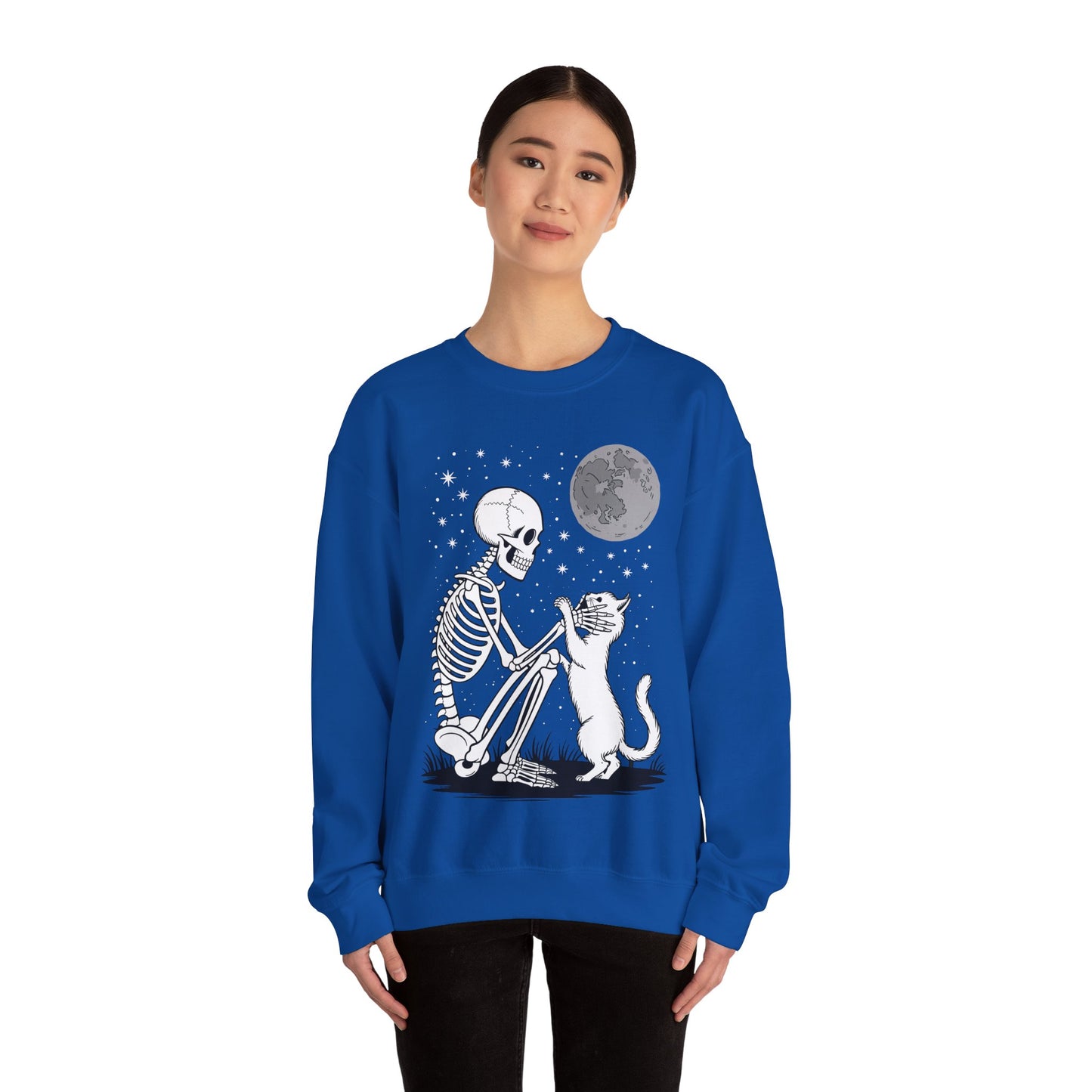 Skeleton Cat Skull Kitty Cute Goth Halloween Men Women Sweatshirt