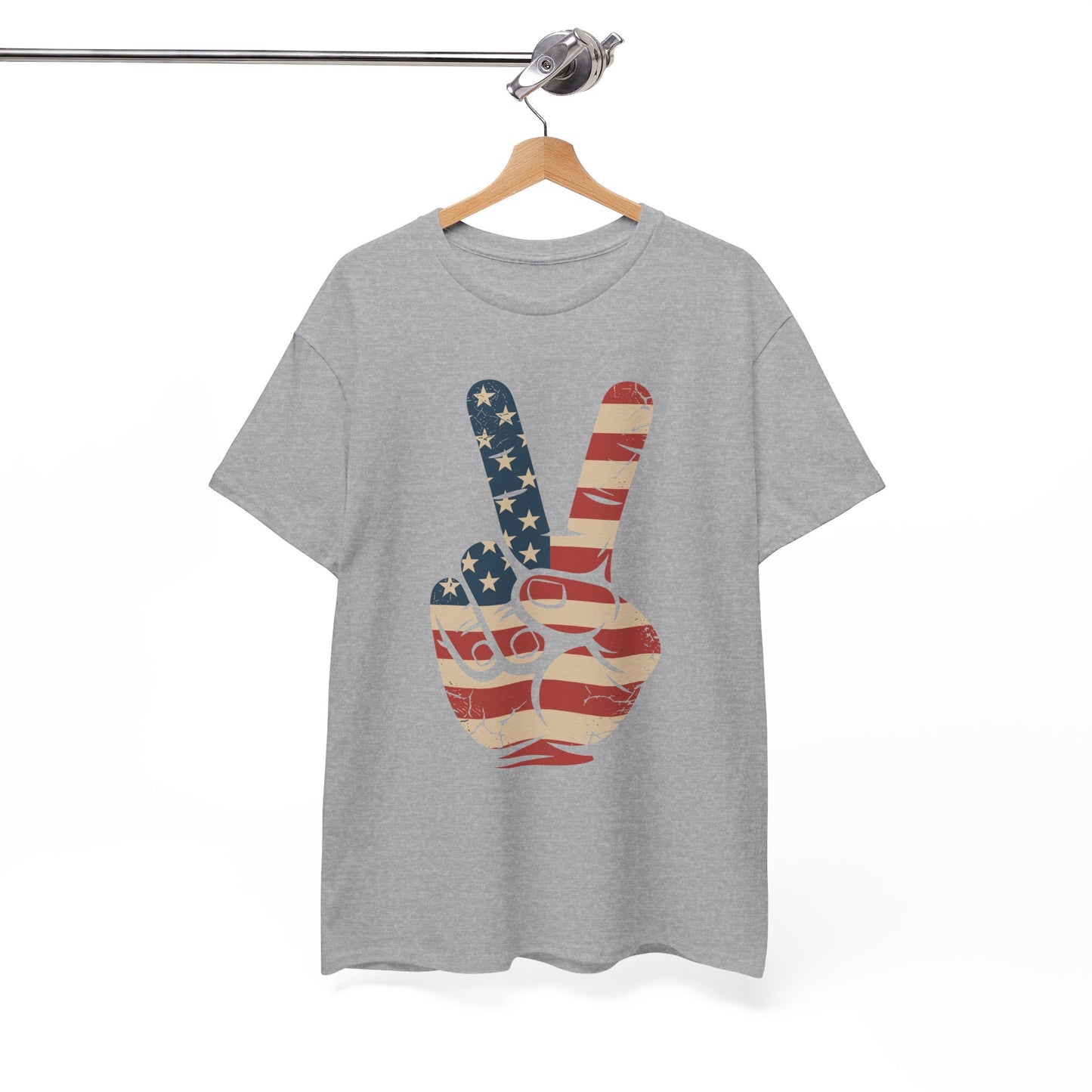 USA Flag Peace Sign Hand 4th of July Patriotic Men Boys T-Shirt