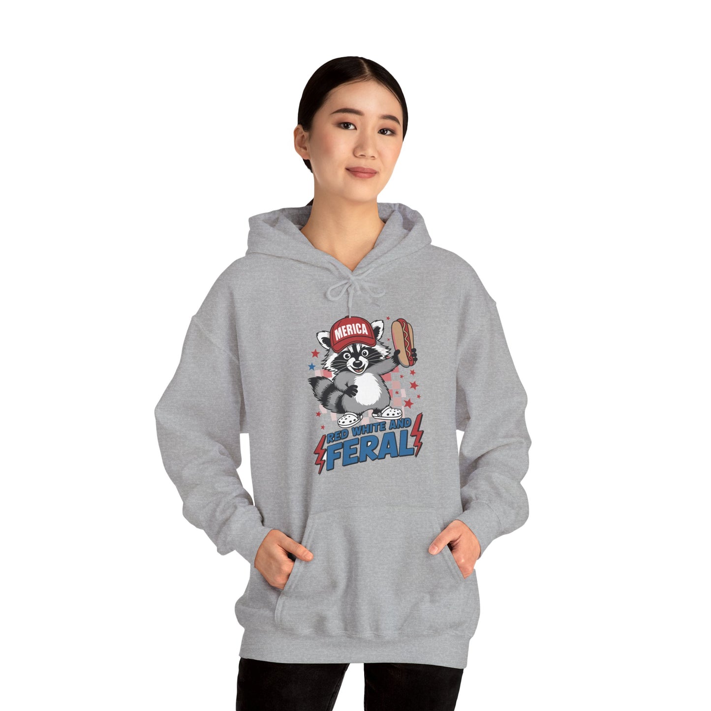 Red White And Feral Raccoon 4th of July Saying Meme Hoodie
