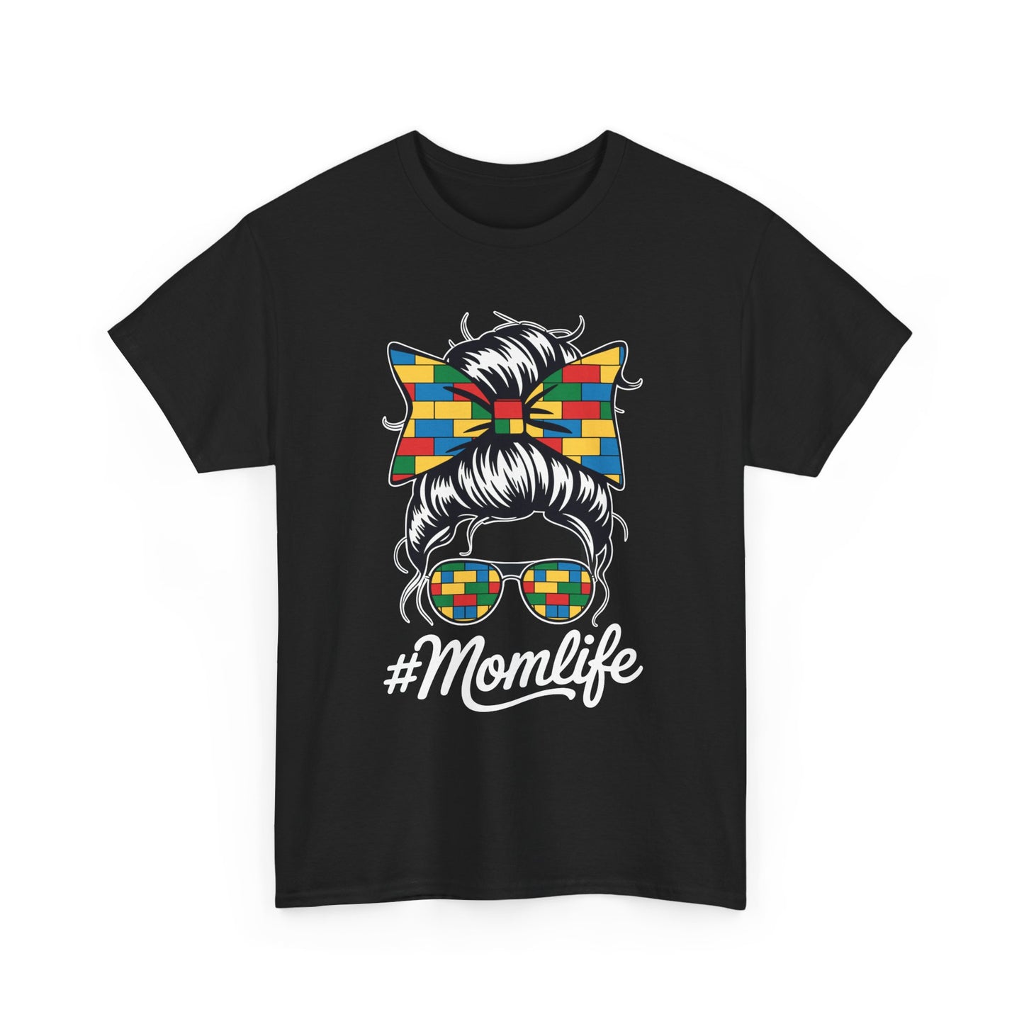 Building Block Messy Bun Mom Life Master Builder Mothers Day T-Shirt