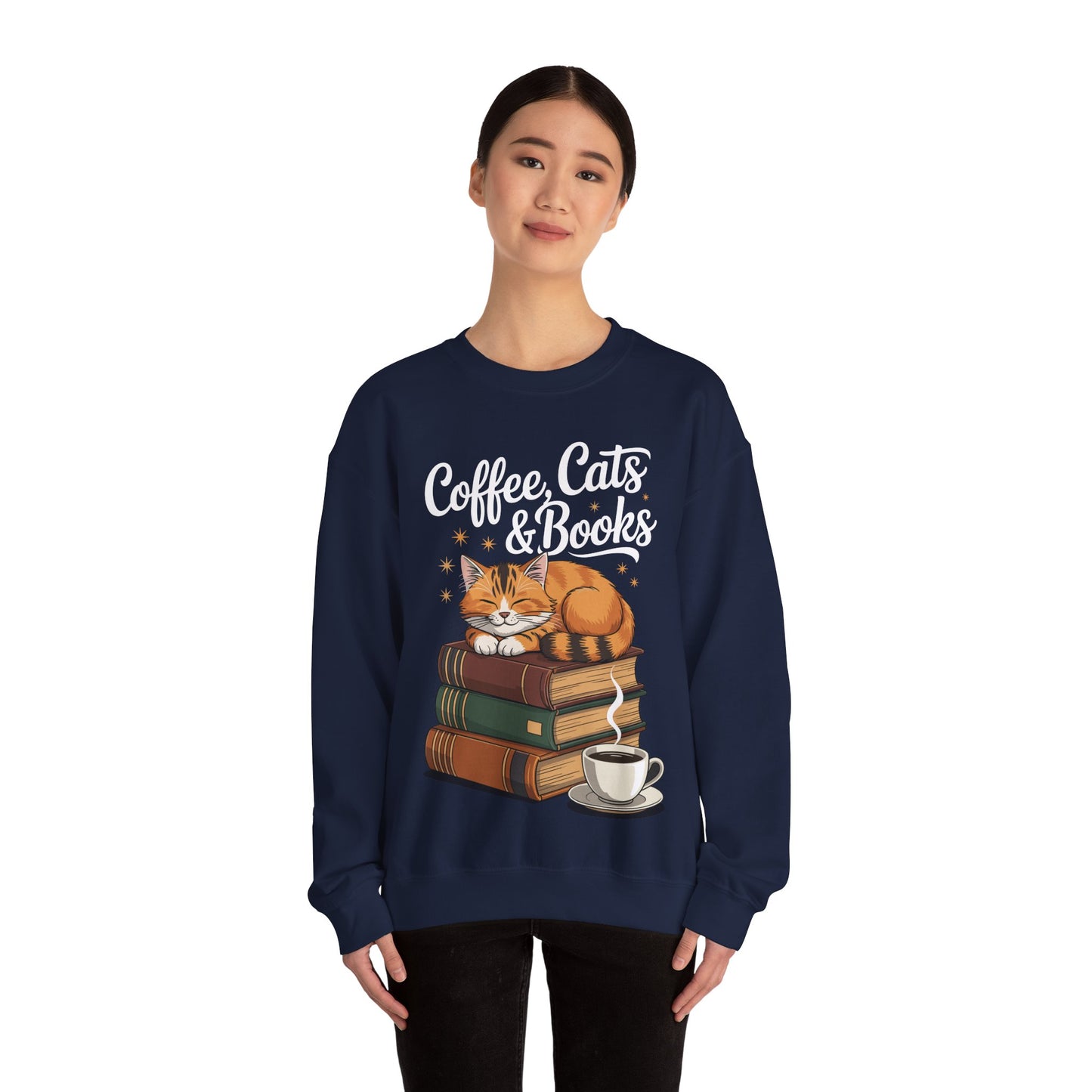Coffee Cats & Books Lover, For Women & Girls, Funny Coffee Sweatshirt