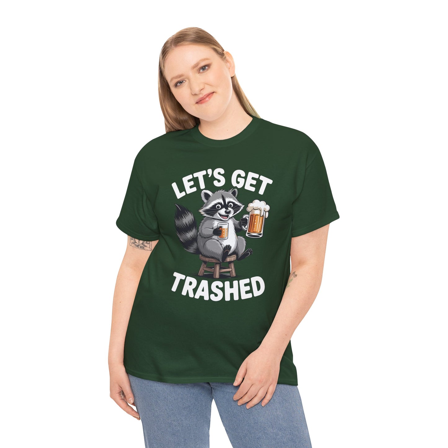 Funny Let's Get Trashed Raccoon Meme Humor Beer Drinking T-Shirt