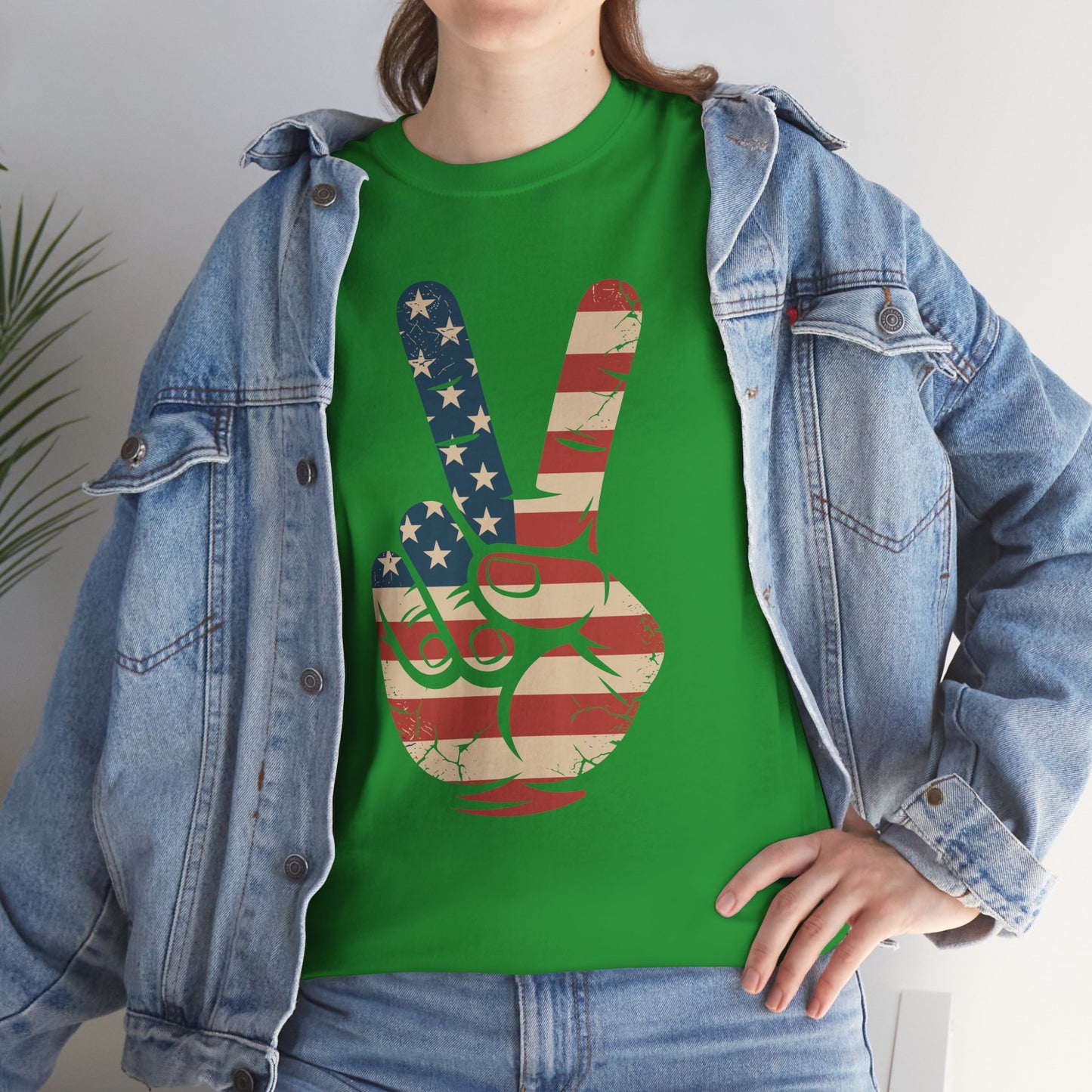 USA Flag Peace Sign Hand 4th of July Patriotic Men Boys T-Shirt