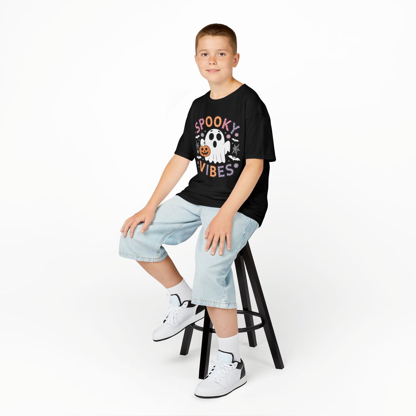 Spooky Vibes Ghost Retro Groovy Halloween Kids T-Shirt