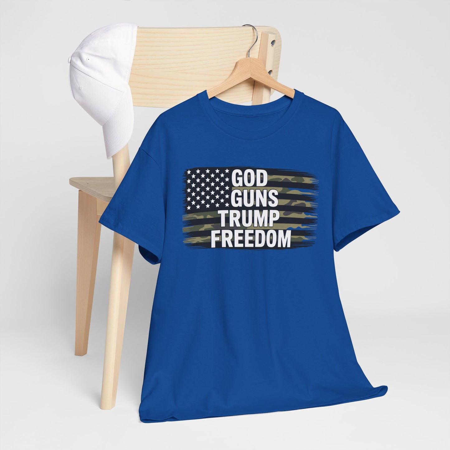 God Guns Trump Freedom Funny Camouflage Pro Gun USA Flag T-Shirt