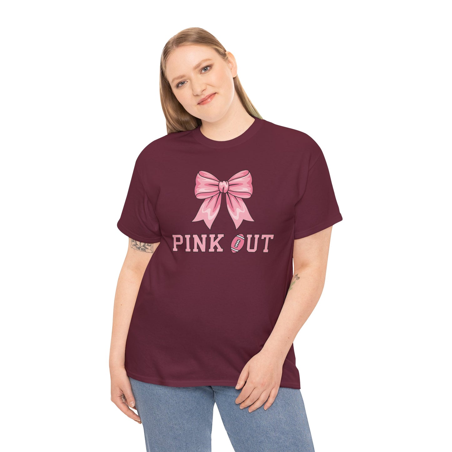 Pink Out Football Bow Preppy Breast Cancer Awareness Women T-Shirt