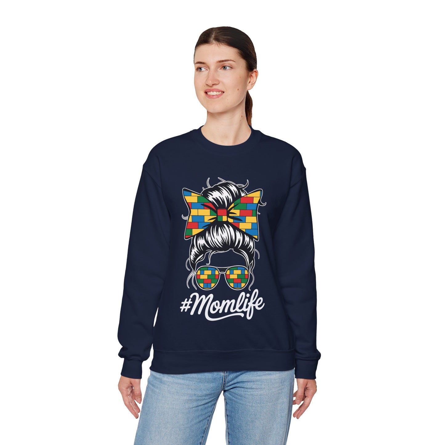 Building Block Messy Bun Mom Life Master Builder Mothers Day Sweatshirt