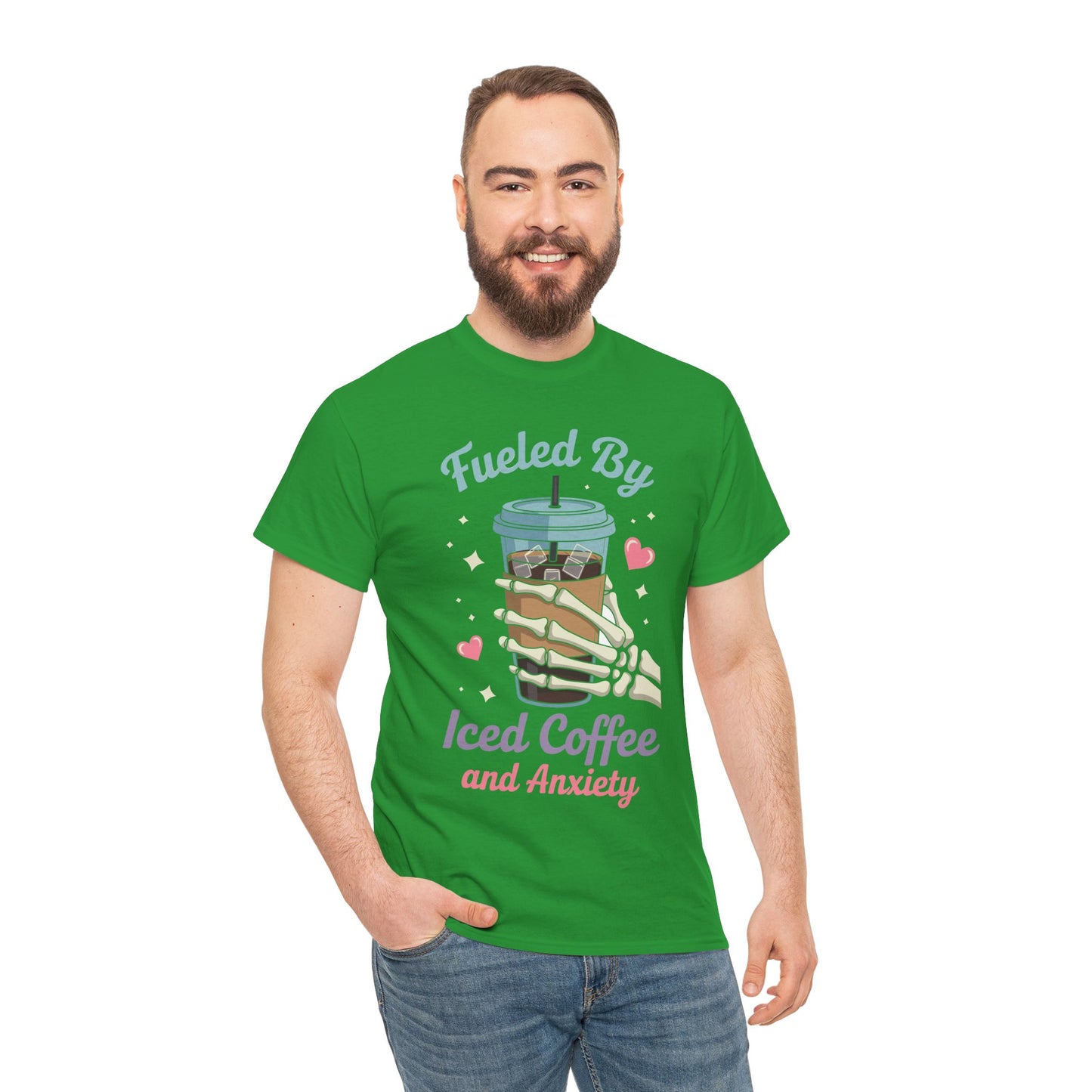 Fueled by Iced Coffee and Anxiety Funny Coffee Lover T-Shirt
