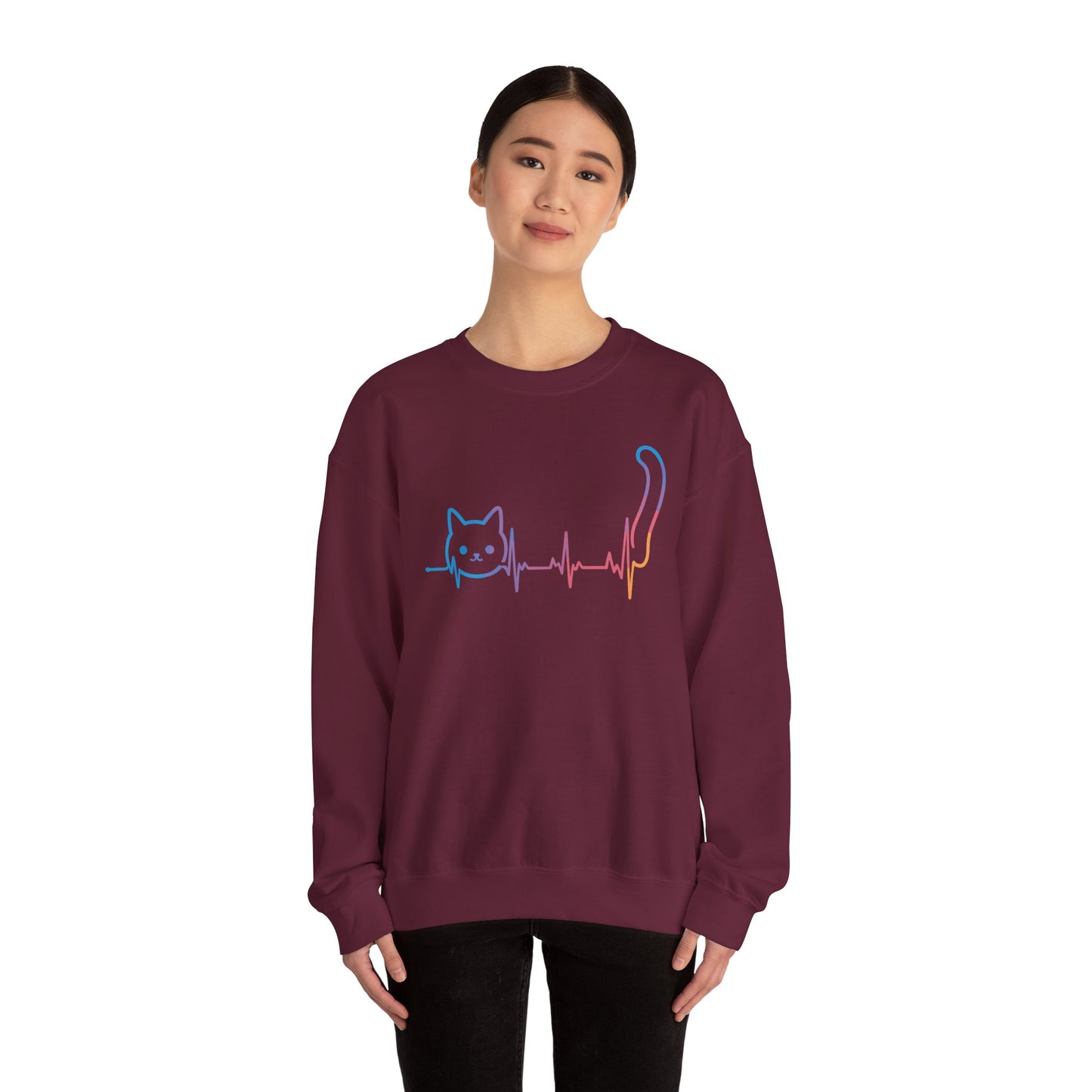 Heartbeat Cat Lover Animal Silhouette Cute Cat Sweatshirt