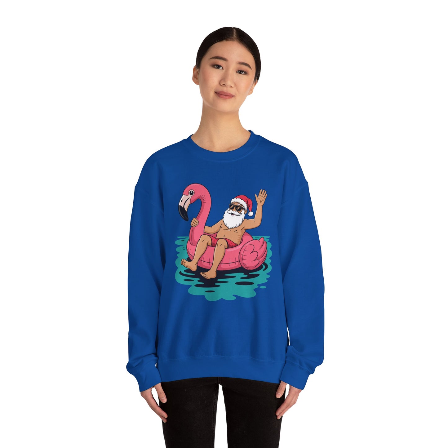 Santa Flamingo Floatie Funny Christmas In July Summer Xmas Sweatshirt