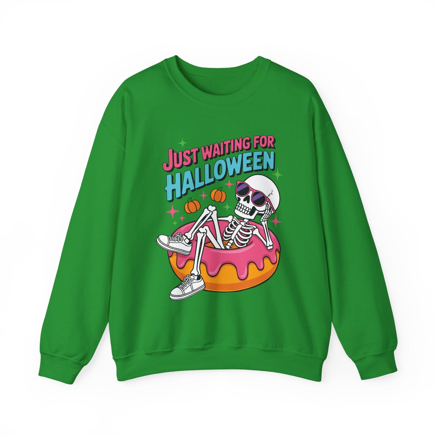 Just Waiting For Halloween Skeleton Donut Summerween Vibes Sweatshirt