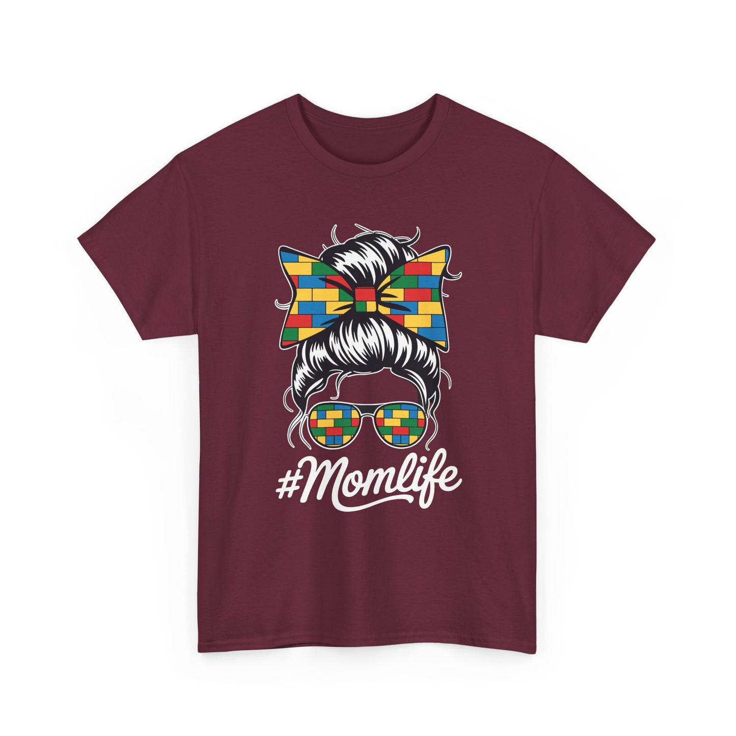 Building Block Messy Bun Mom Life Master Builder Mothers Day T-Shirt