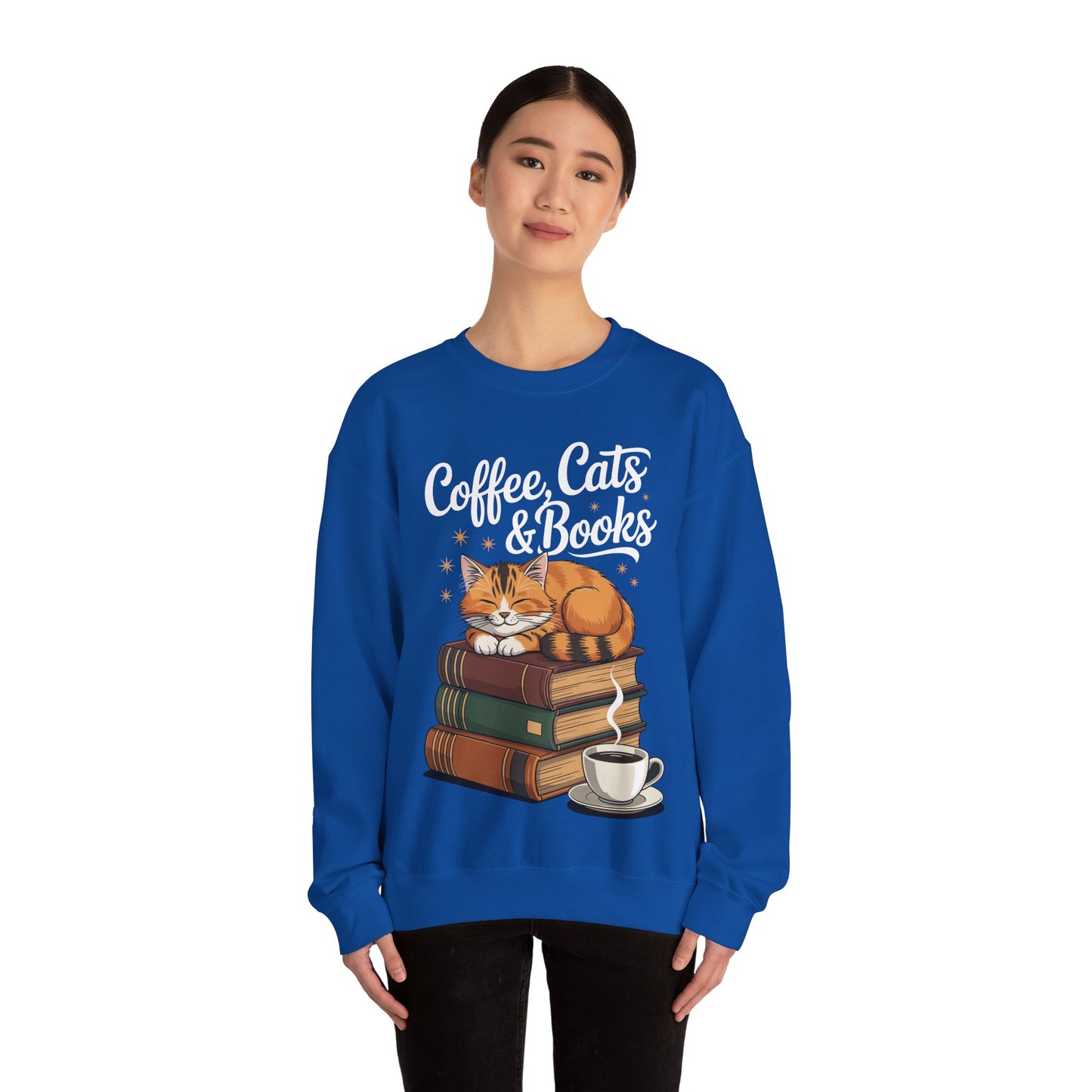 Coffee Cats & Books Lover, For Women & Girls, Funny Coffee Sweatshirt