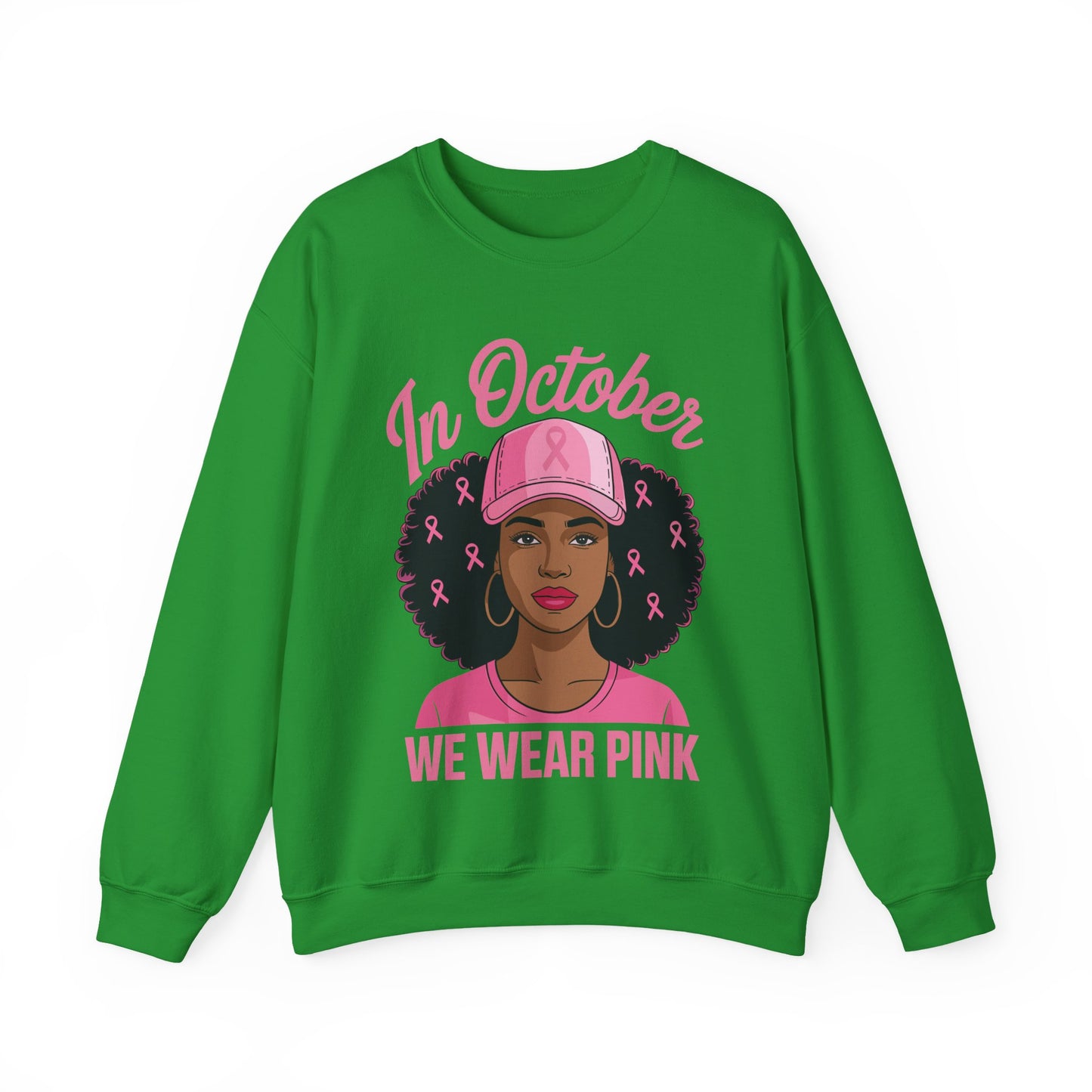 in October We Wear Pink Black Women Breast Cancer Awareness Sweatshirt