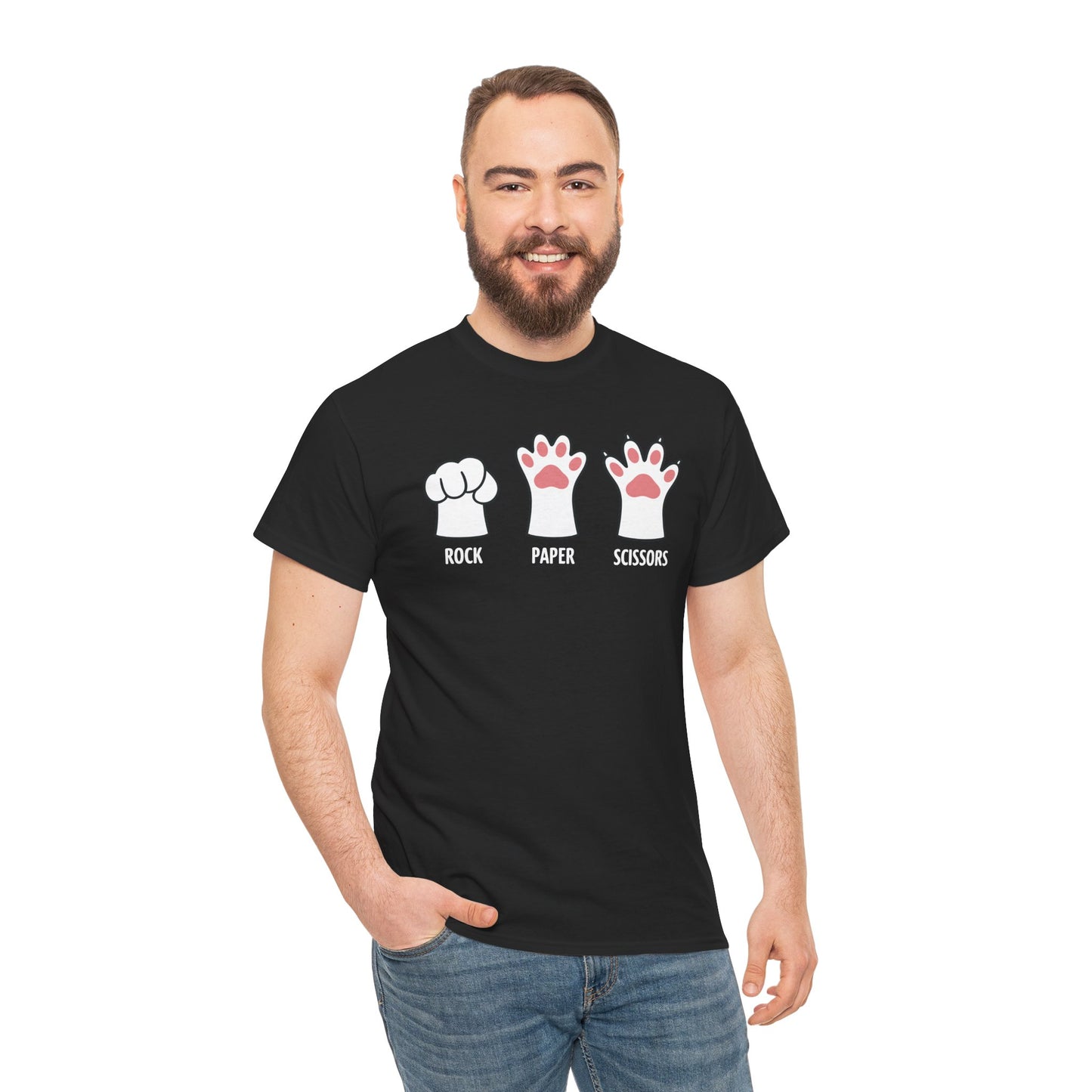 Funny Introvert Cat Animal Rescue Rock Paper Scissors Cute Paw Cat T-Shirt