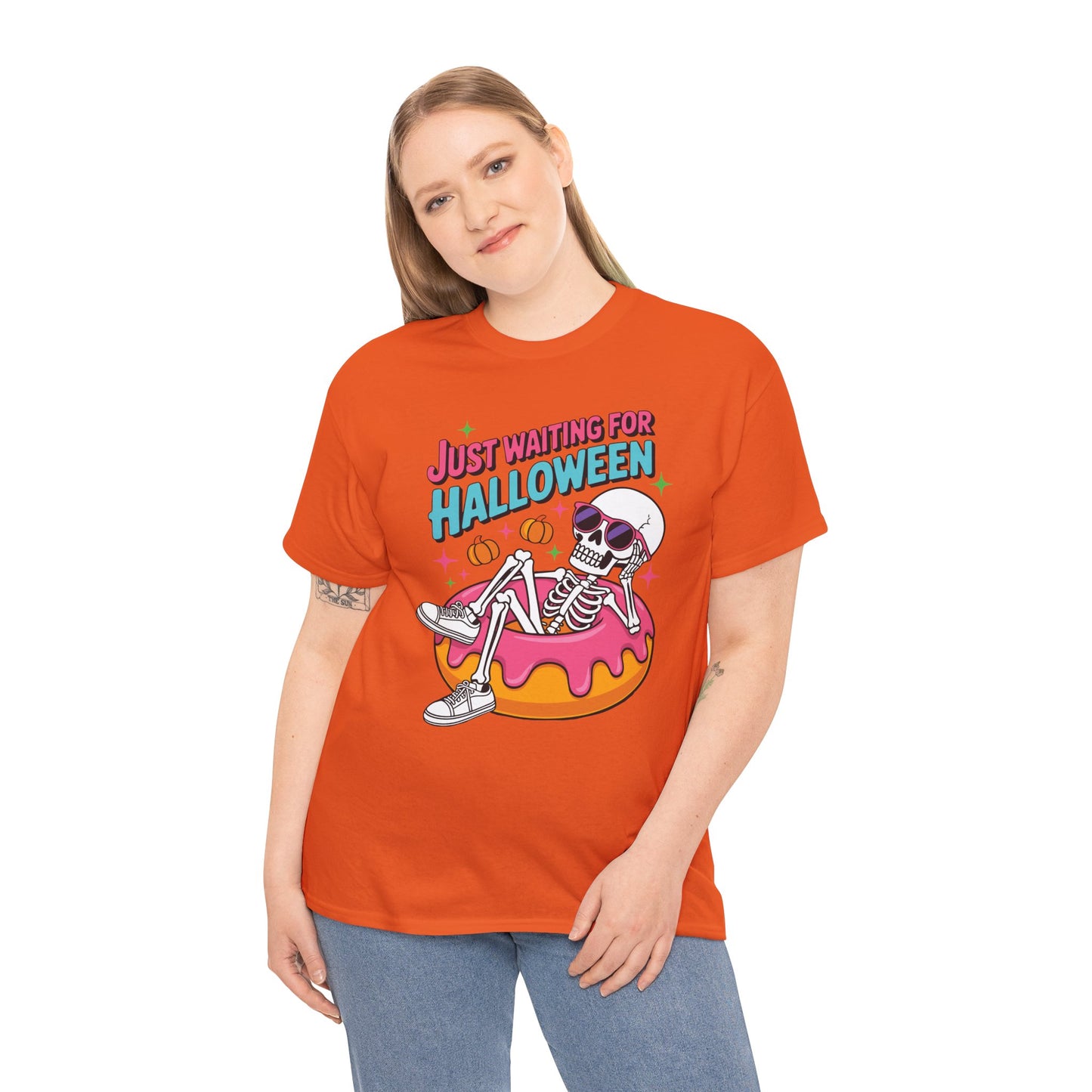 Just Waiting For Halloween Skeleton Donut Summerween Vibes T-Shirt